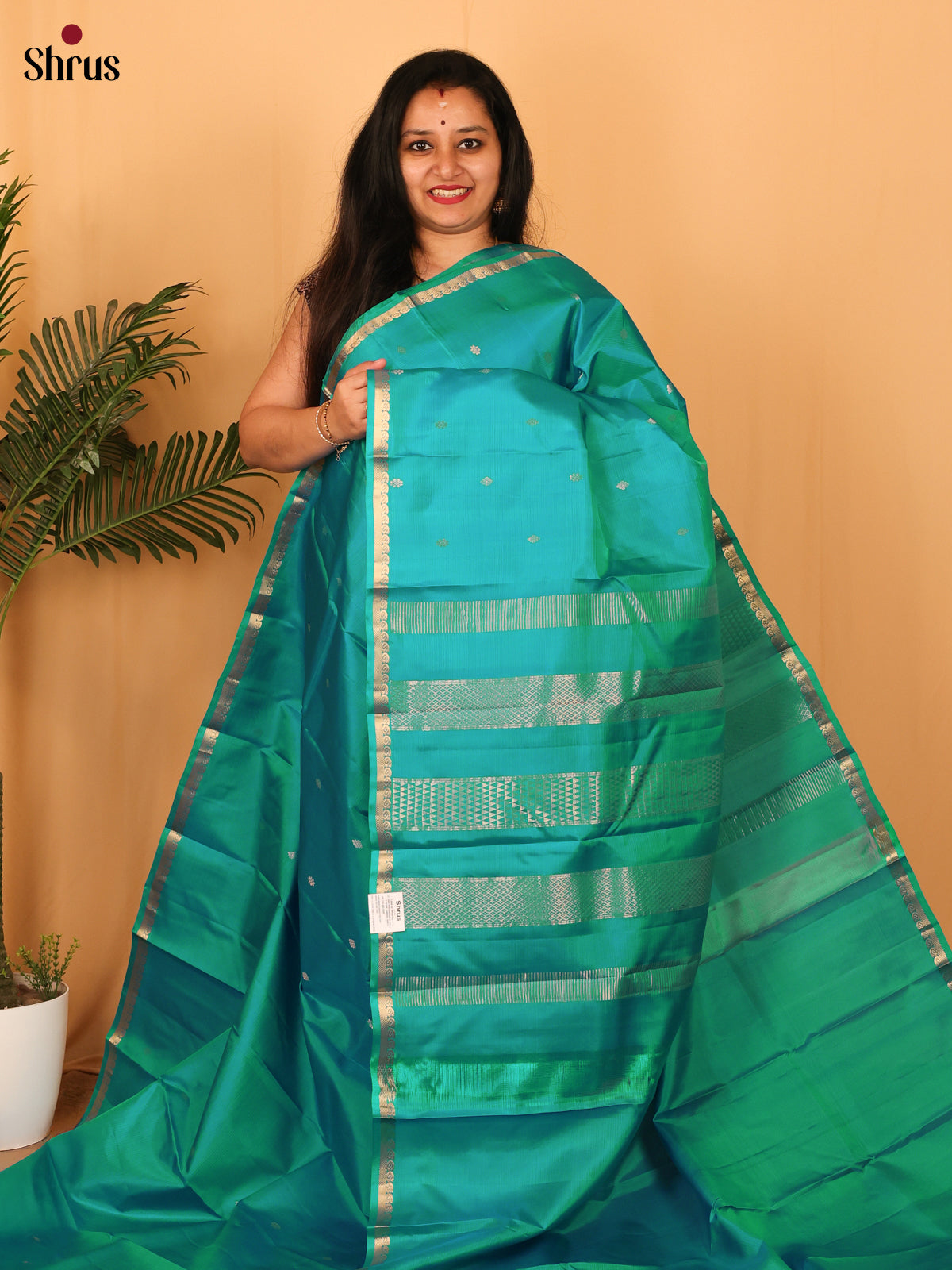 teal blue (Single Tone)- Kanchipuram silk Saree - Shop on Shrus.com