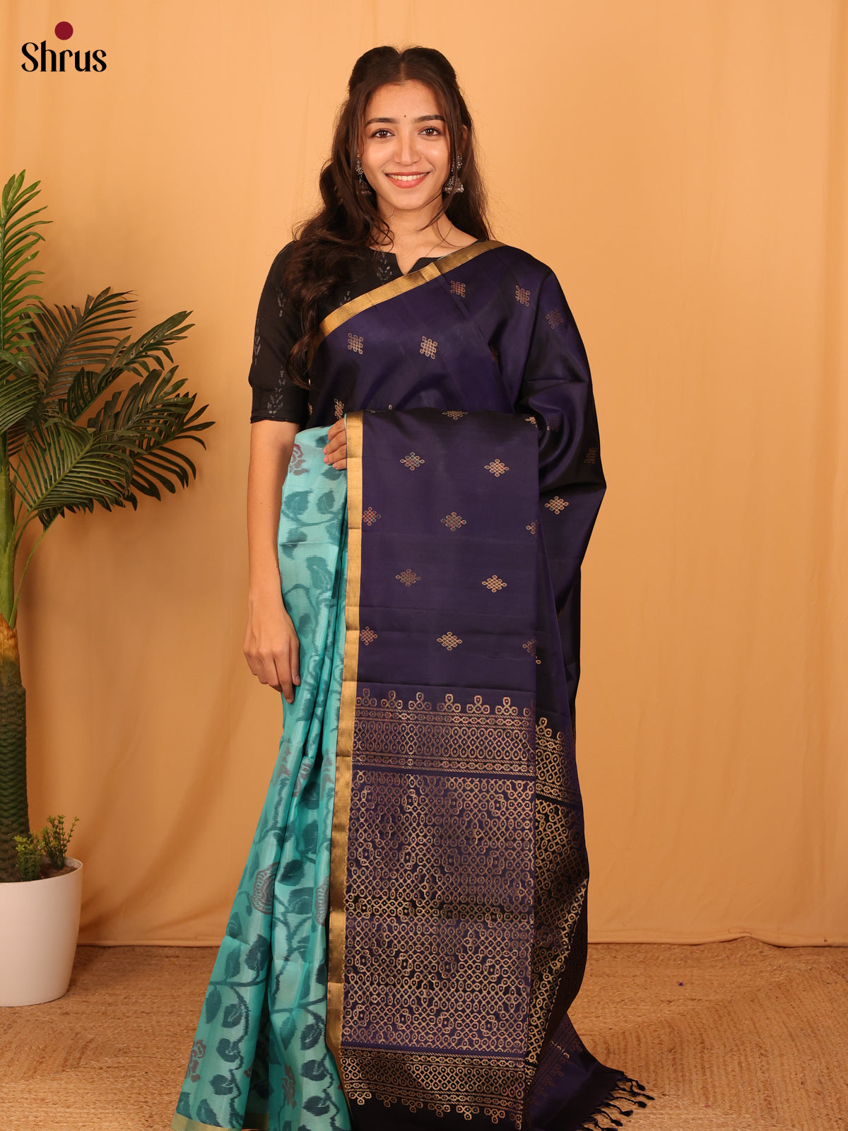 Teal & Blue- Soft Silk Saree - Shop on Shrus.com