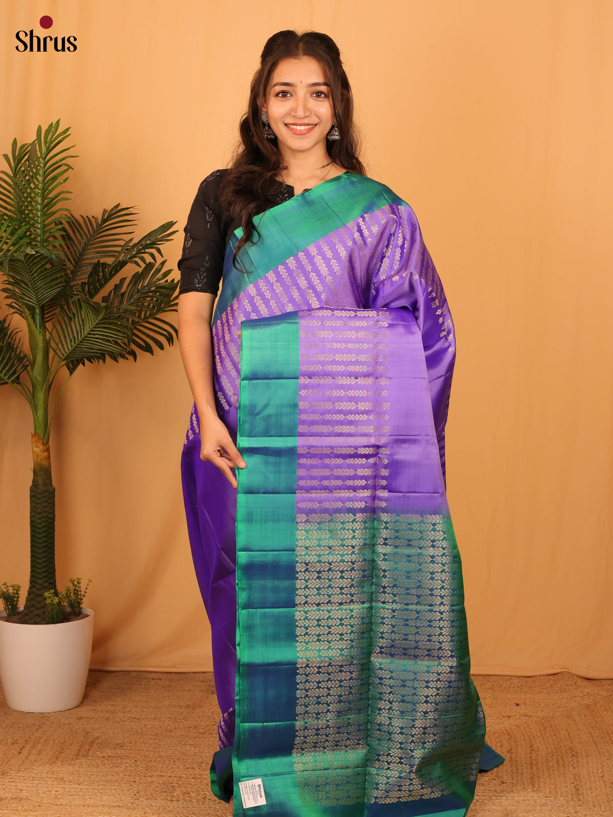 Purple & Green - Soft Silk Saree - Shop on Shrus.com