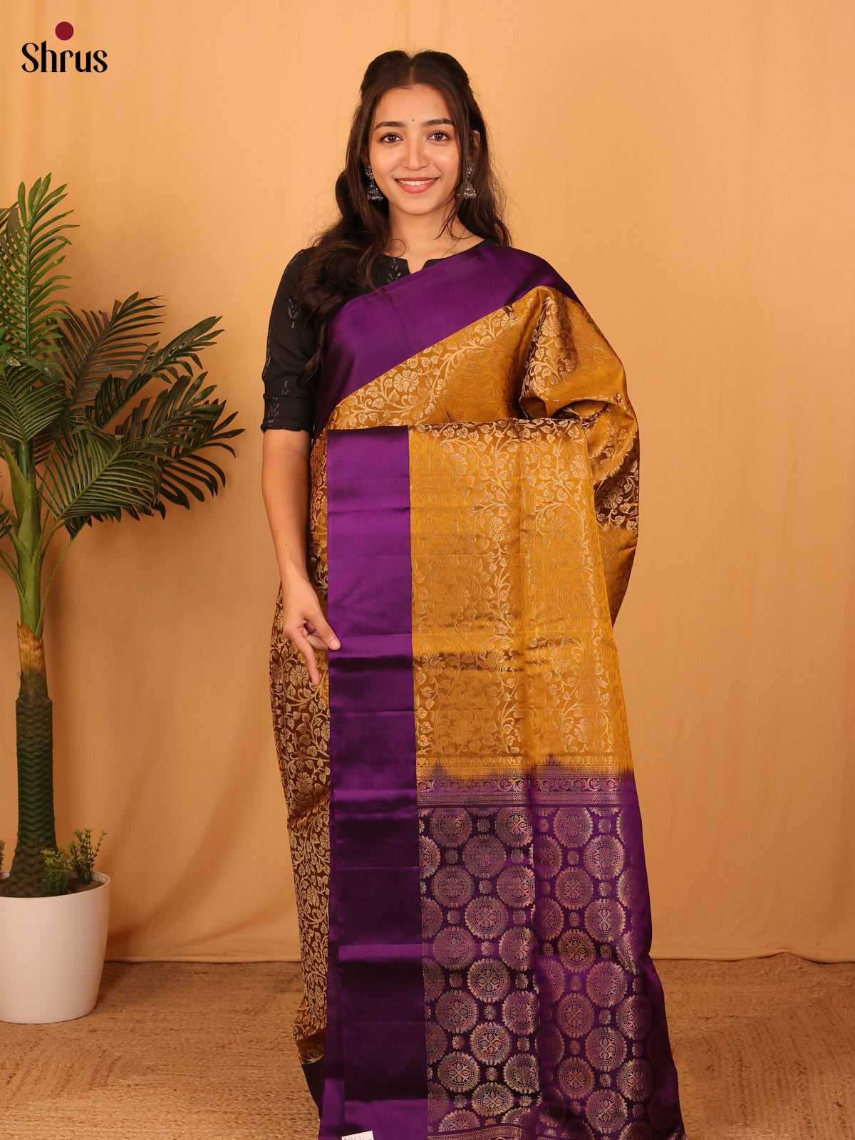 Mustard & Violet- Soft Silk Saree - Shop on Shrus.com
