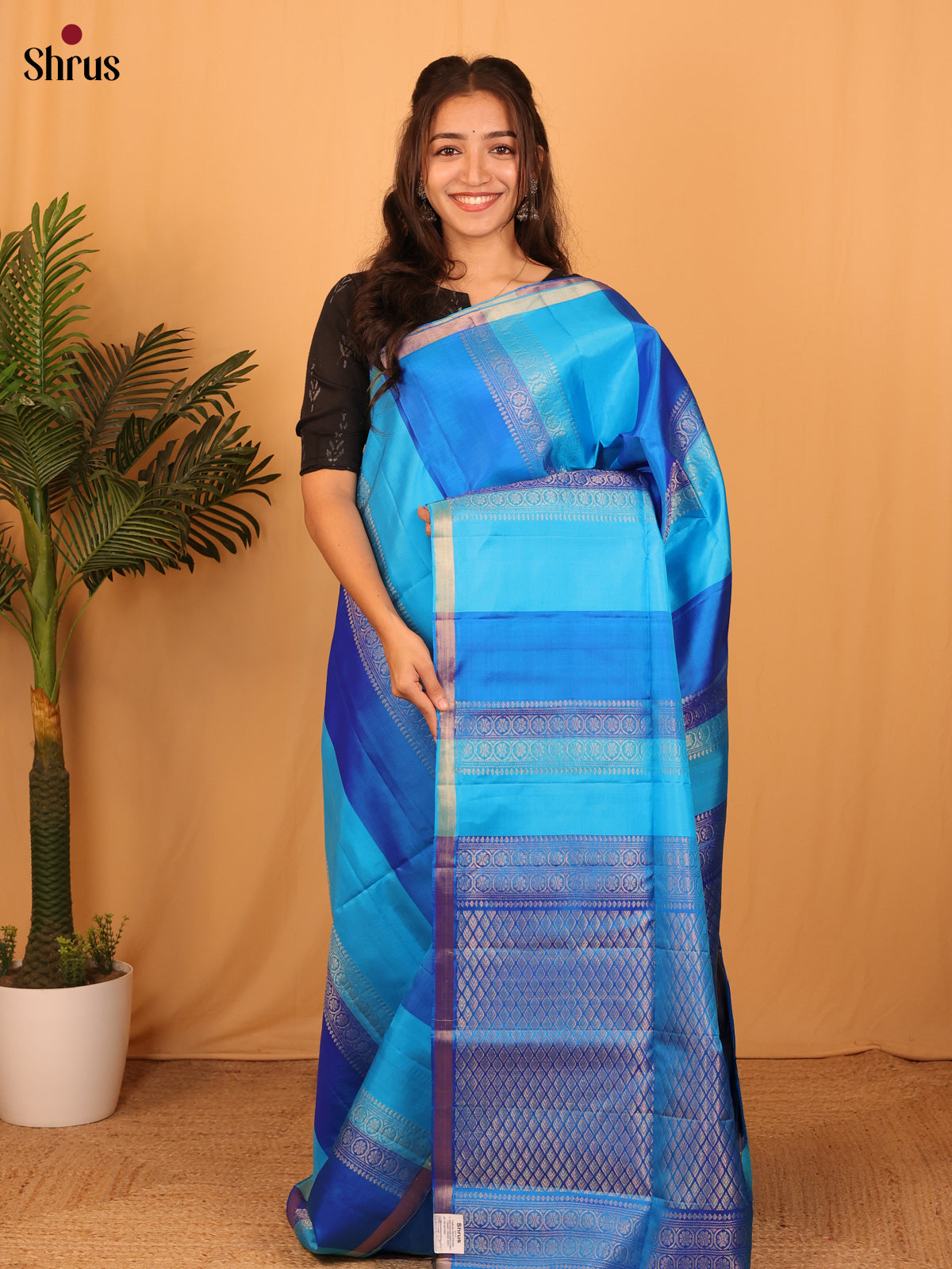 Blue & Teal - Soft Silk Saree - Shop on Shrus.com