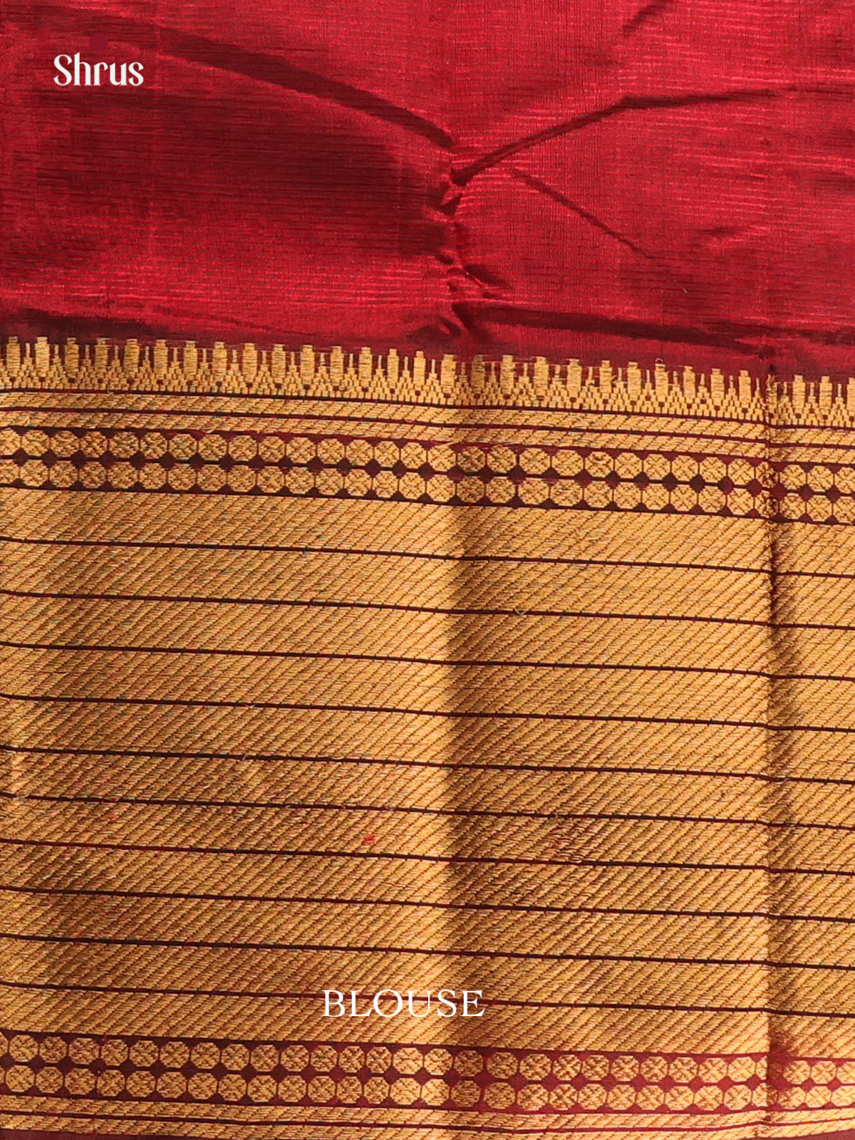 Maroon(Single Tone) - Mangalagiri silkcotton Saree with Gold Zari Border - Shop on Shrus.com