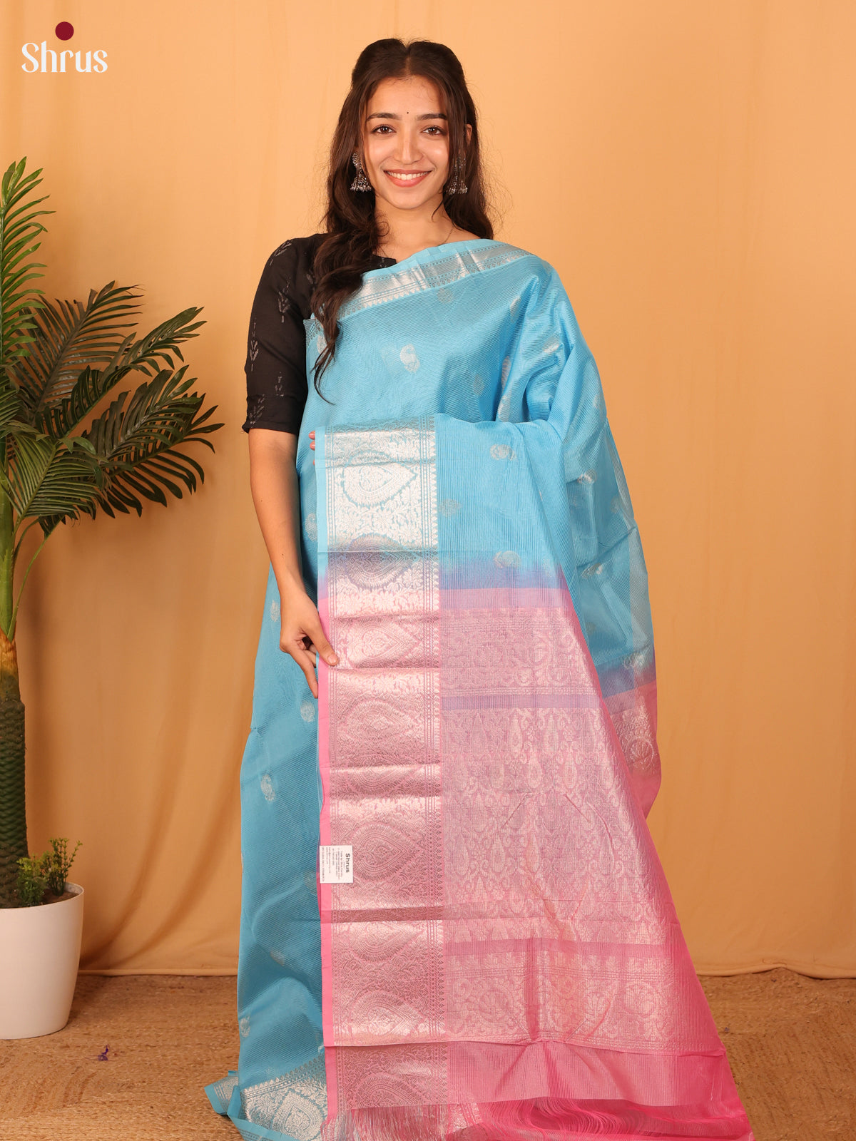 Blue & Pink - Mangalagiri silkcotton Saree - Shop on Shrus.com