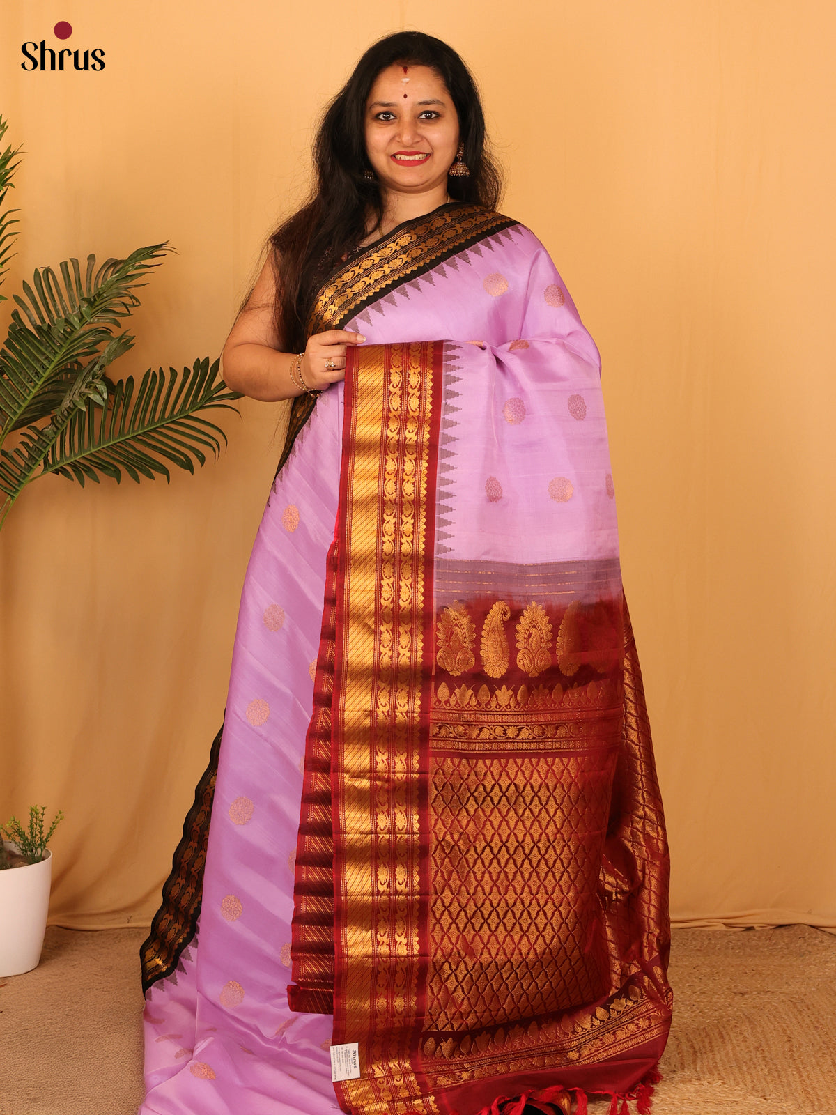 Lavender & Maroon - Gadwal silk Saree - Shop on Shrus.com