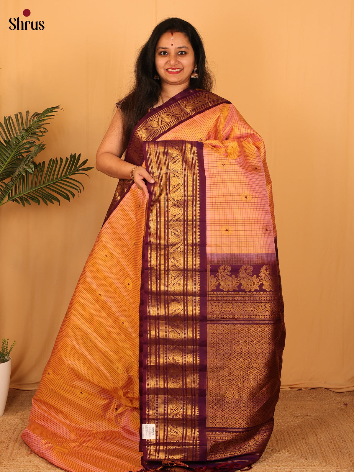 Peach & Maroon - Gadwal silk Saree - Shop on Shrus.com