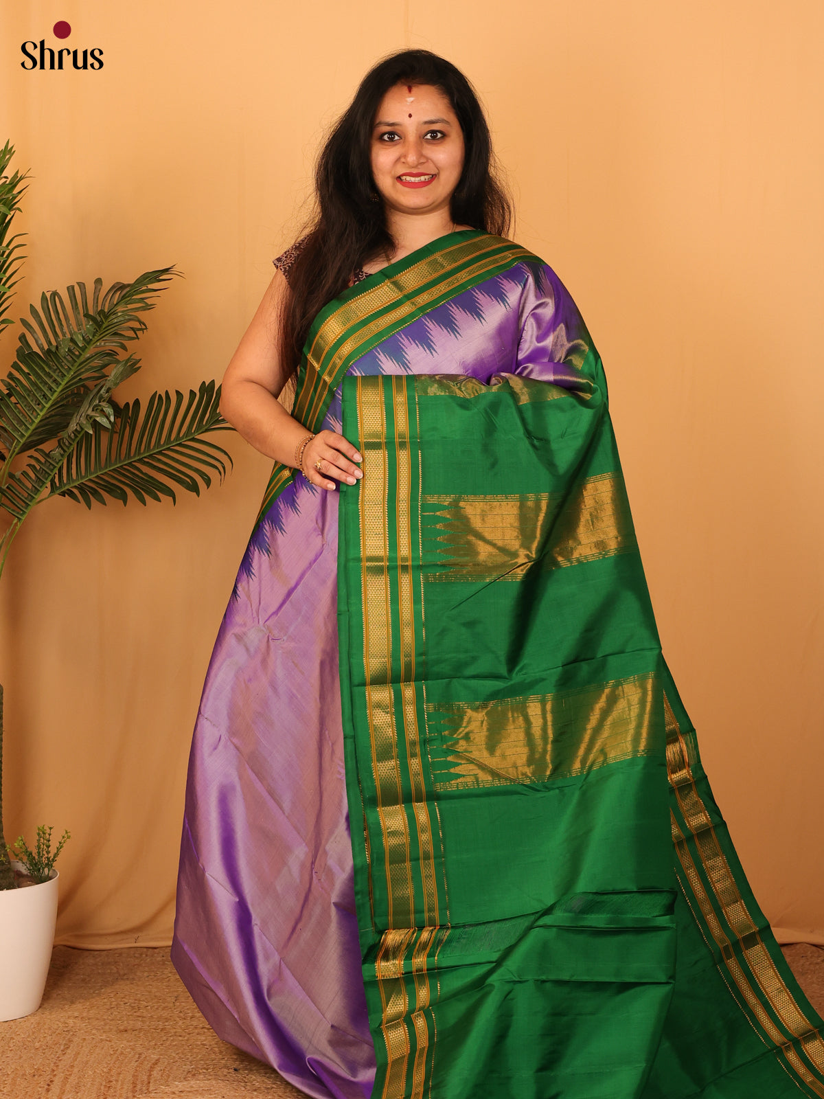 Purple & Green - Gadwal silk Saree - Shop on Shrus.com