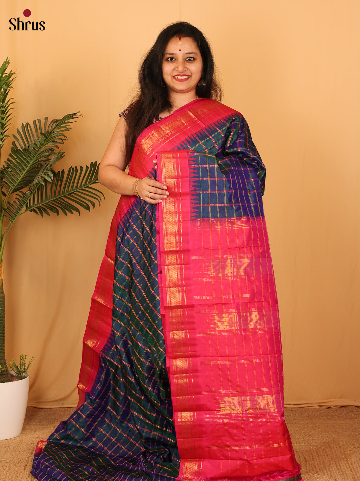 Blue & Pink - Gadwal silk Saree - Shop on Shrus.com