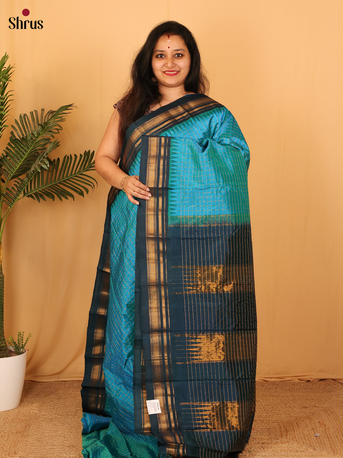 Teal & Blue - Gadwal silk Saree - Shop on Shrus.com
