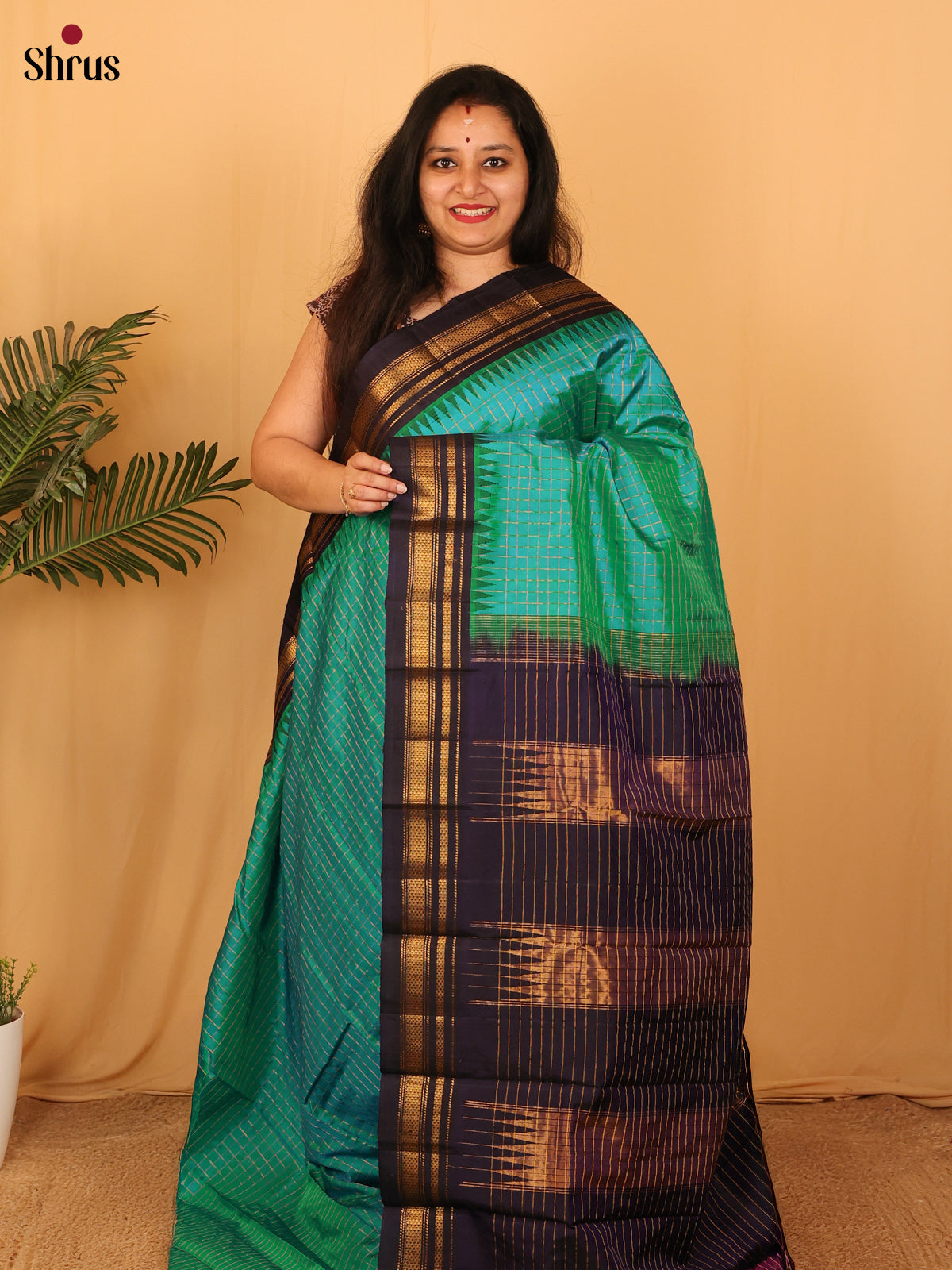 Teal & Blue - Gadwal silk Saree - Shop on Shrus.com