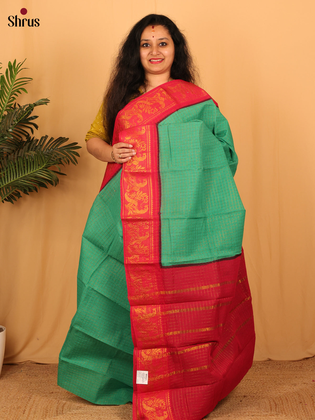 Green & Red - Sungudi Cotton Saree - Shop on Shrus.com