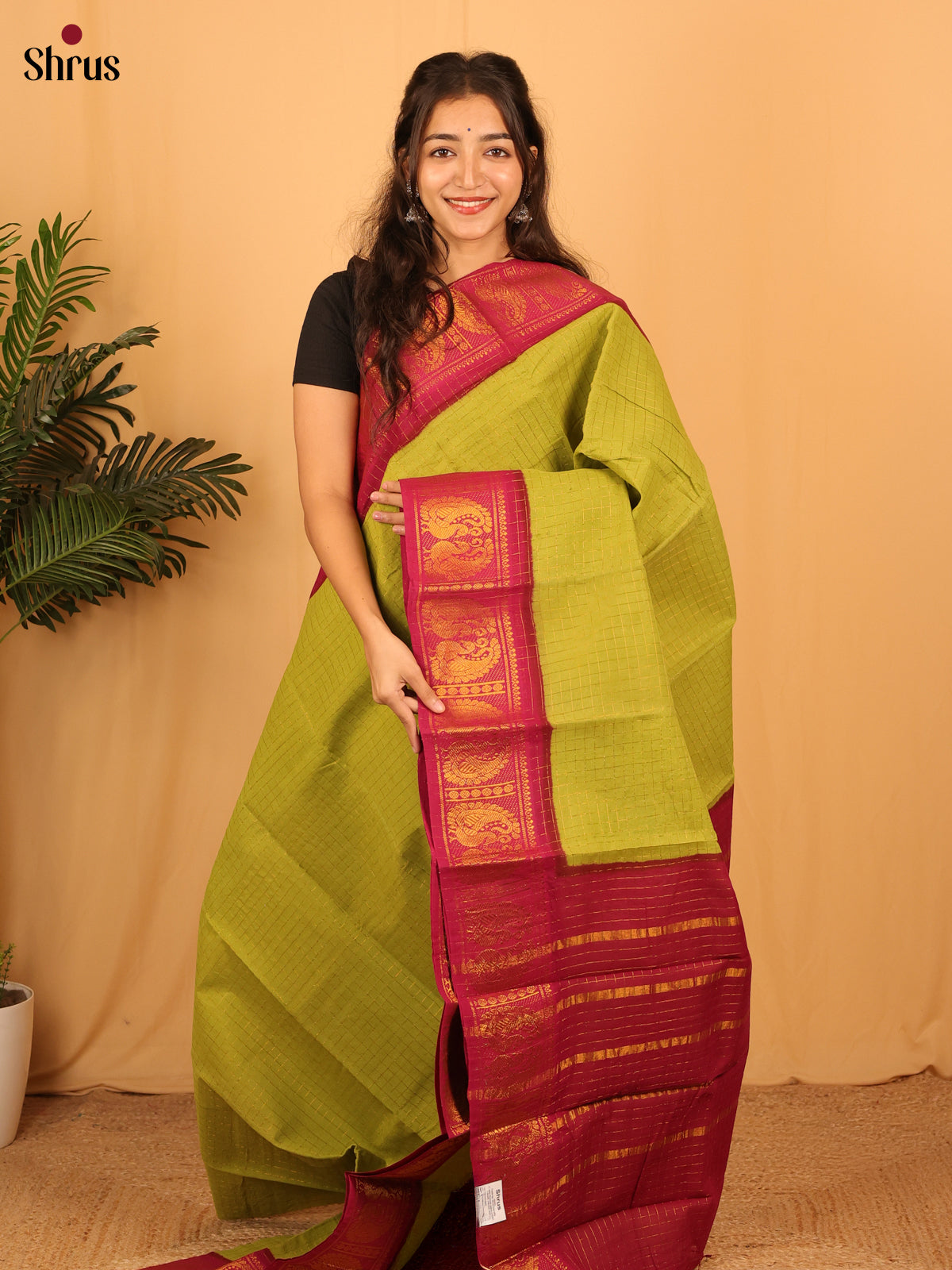 Green & Maroon - Sungudi Cotton Saree - Shop on Shrus.com