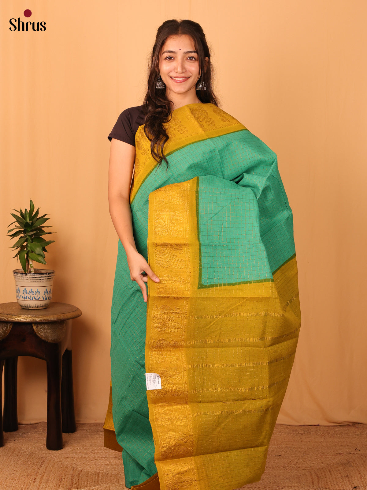 Green & Yellow - Sungudi Cotton Saree - Shop on Shrus.com