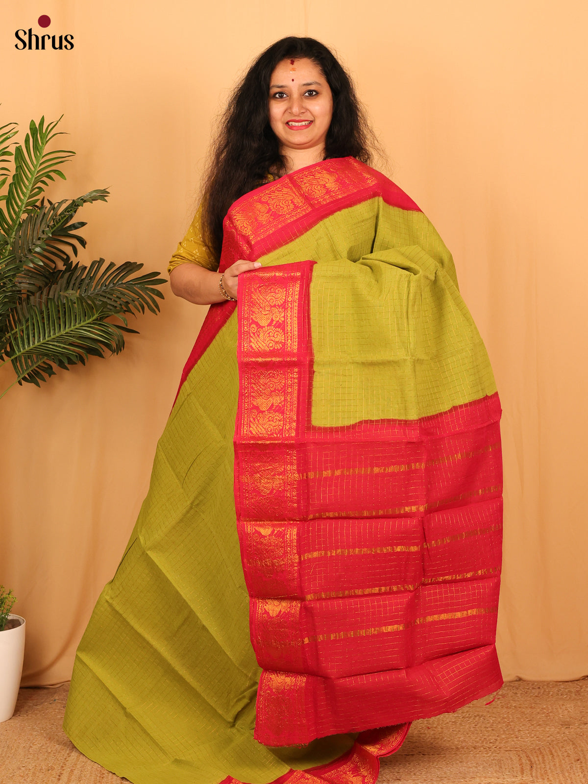 Green & Red - Sungudi Cotton Saree - Shop on Shrus.com