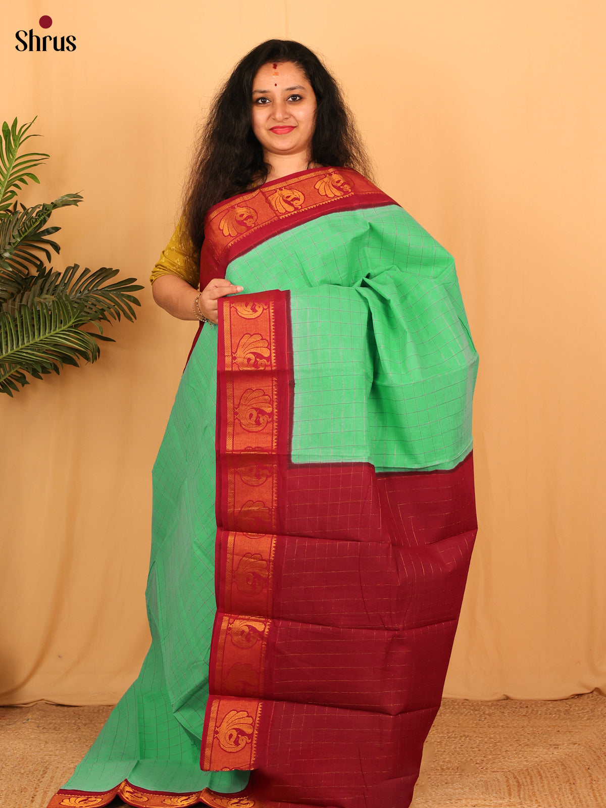 Green & Maroon - Sungudi Cotton Saree - Shop on Shrus.com