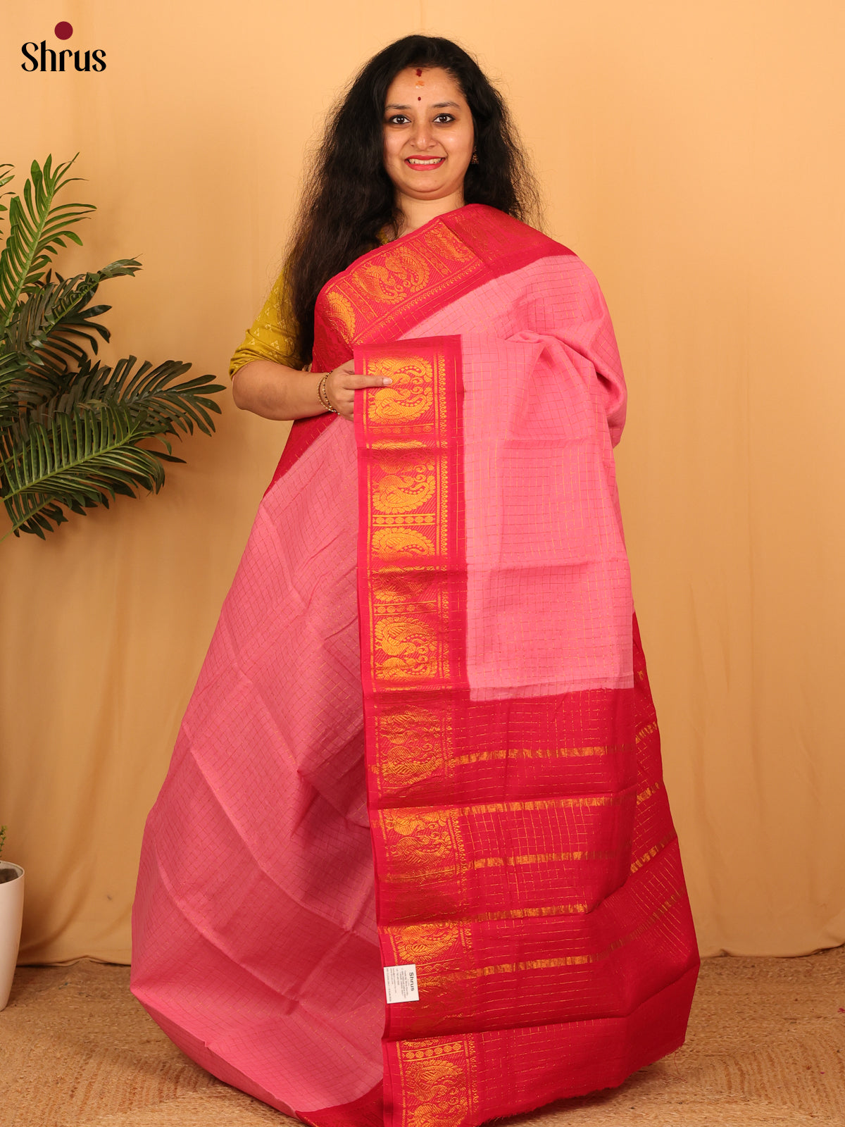 Pink & Red - Sungudi Cotton Saree - Shop on Shrus.com