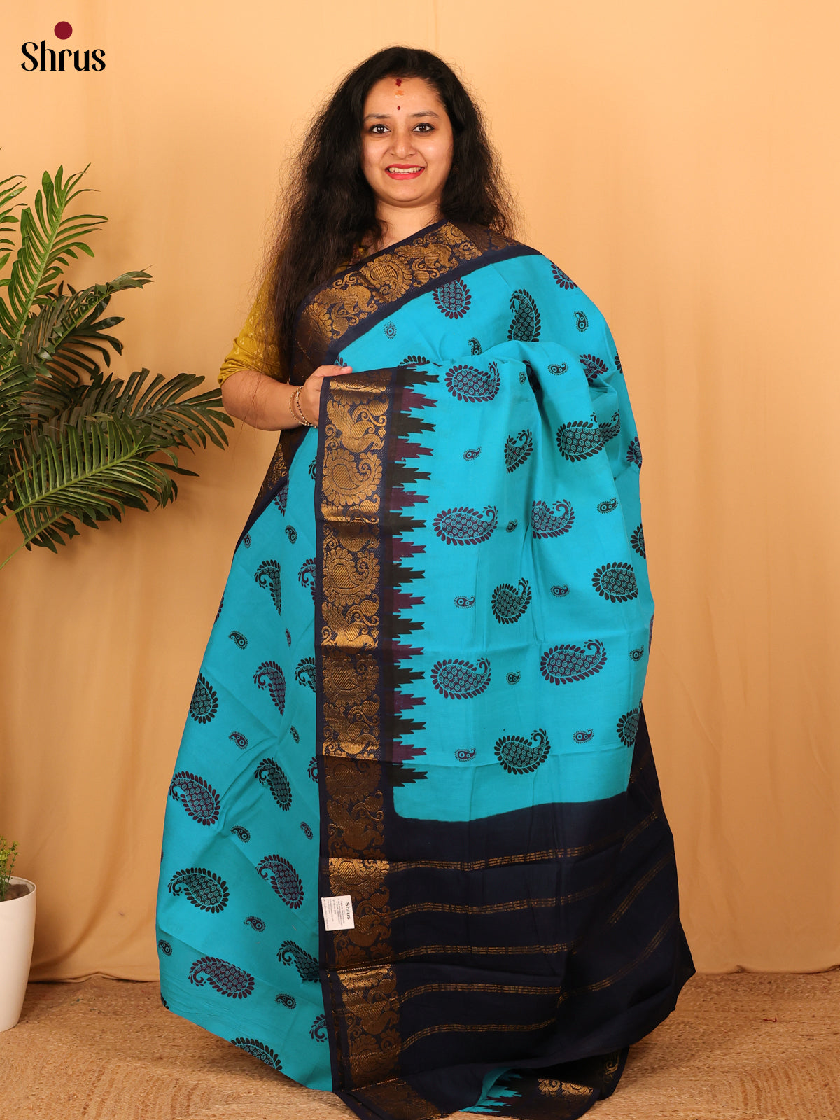 Teal & Blue - Sungudi Cotton Saree - Shop on Shrus.com