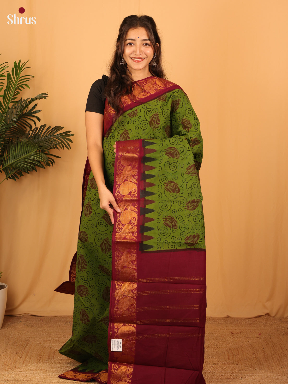 Green & Maroon - Sungudi Cotton Saree - Shop on Shrus.com