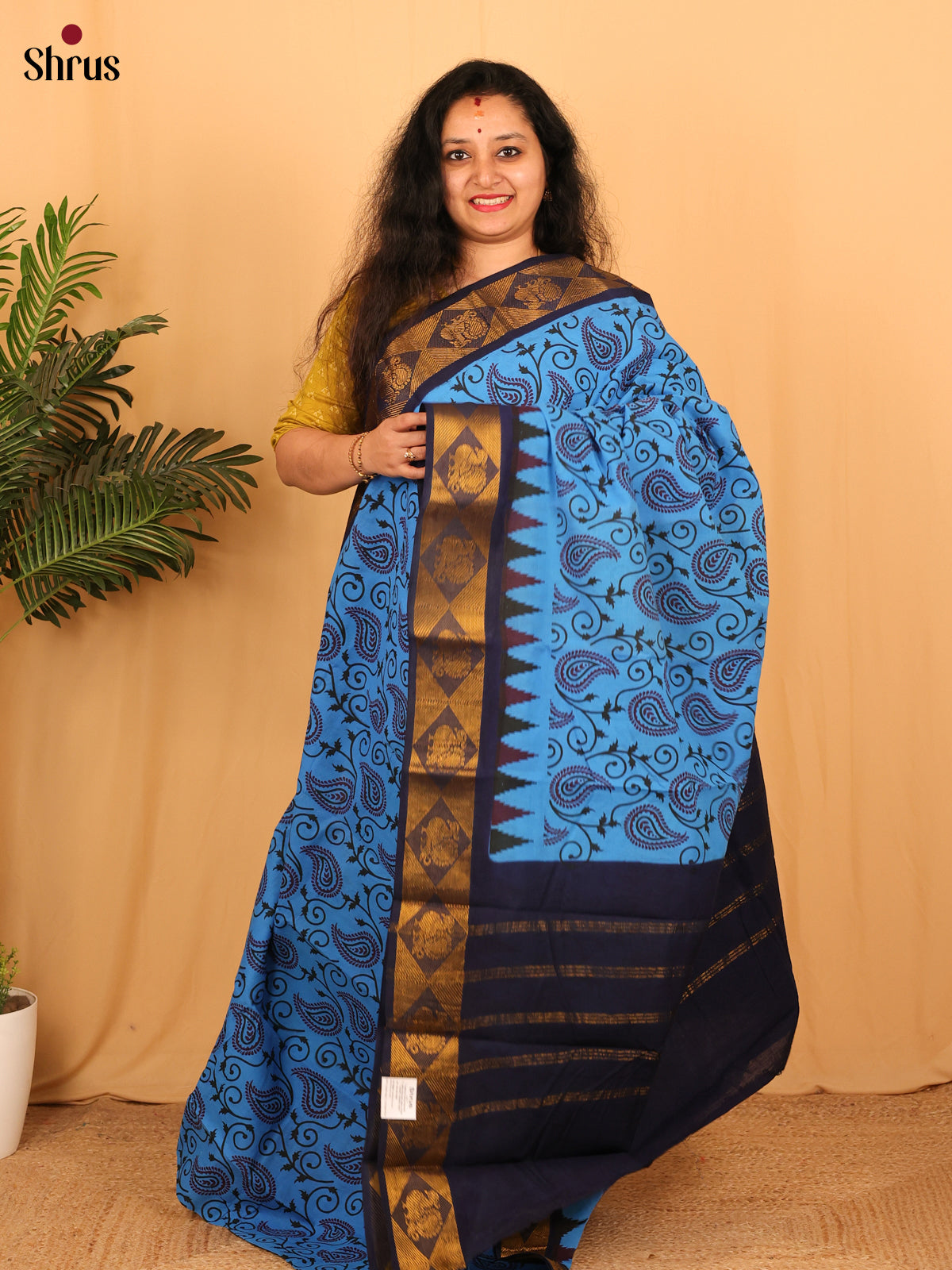 Teal & Blue - Sungudi Cotton Saree - Shop on Shrus.com