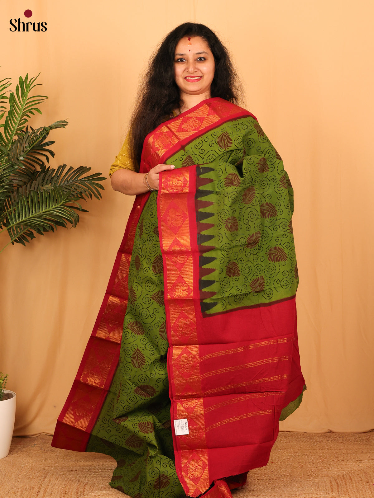 Green & Red - Sungudi Cotton Saree - Shop on Shrus.com