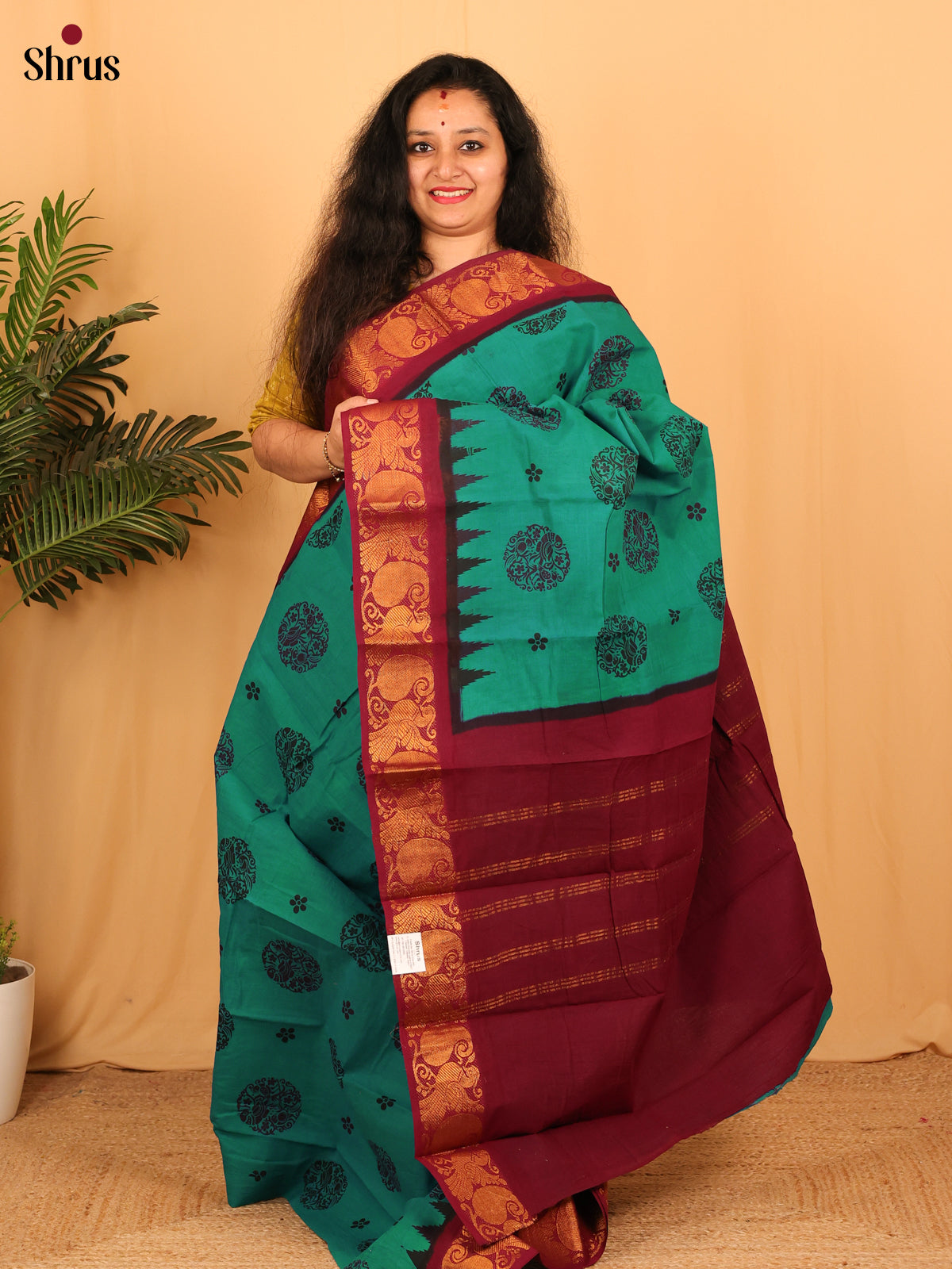 Green & Maroon - Sungudi Cotton Saree - Shop on Shrus.com