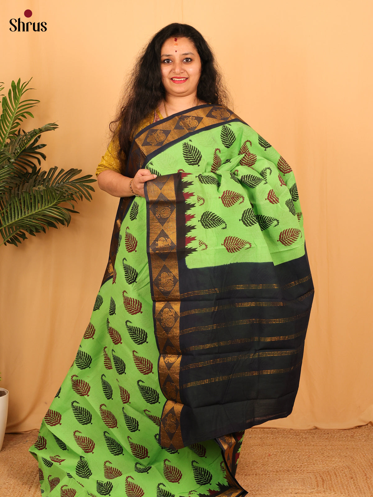 Green & Black - Sungudi Cotton Saree - Shop on Shrus.com