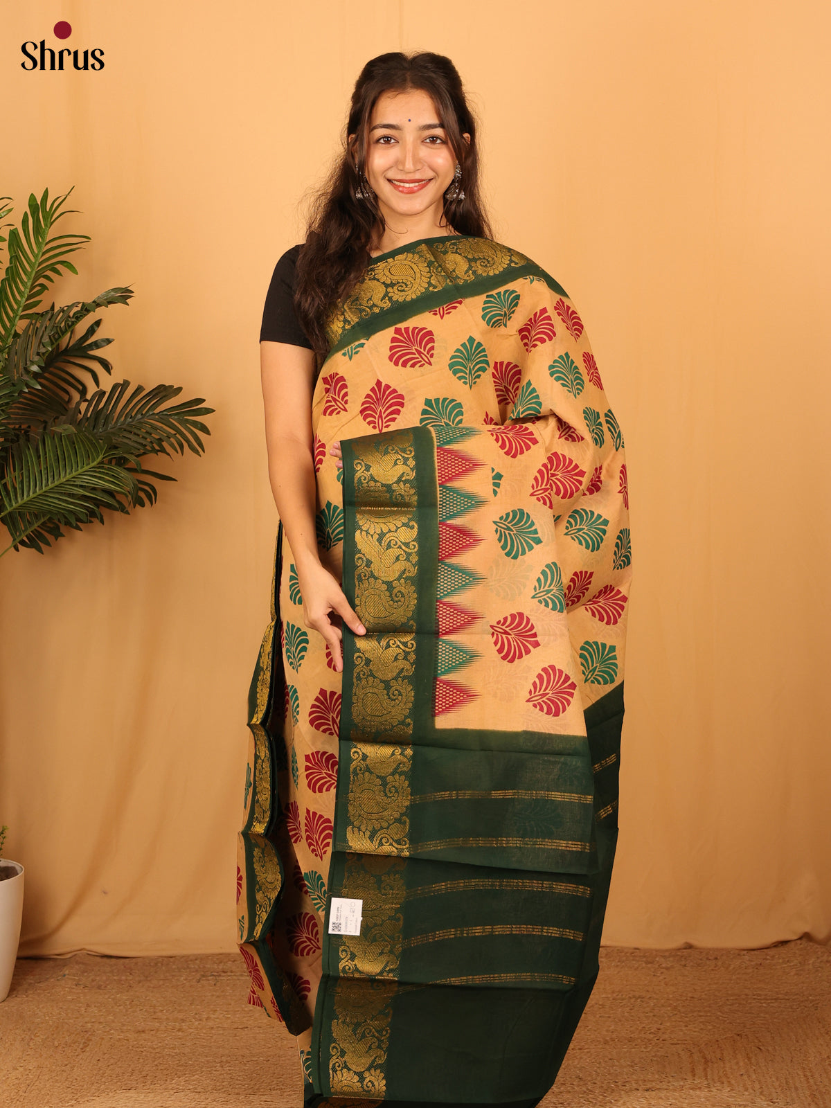 Peach & Green - Sungudi Cotton Saree - Shop on Shrus.com