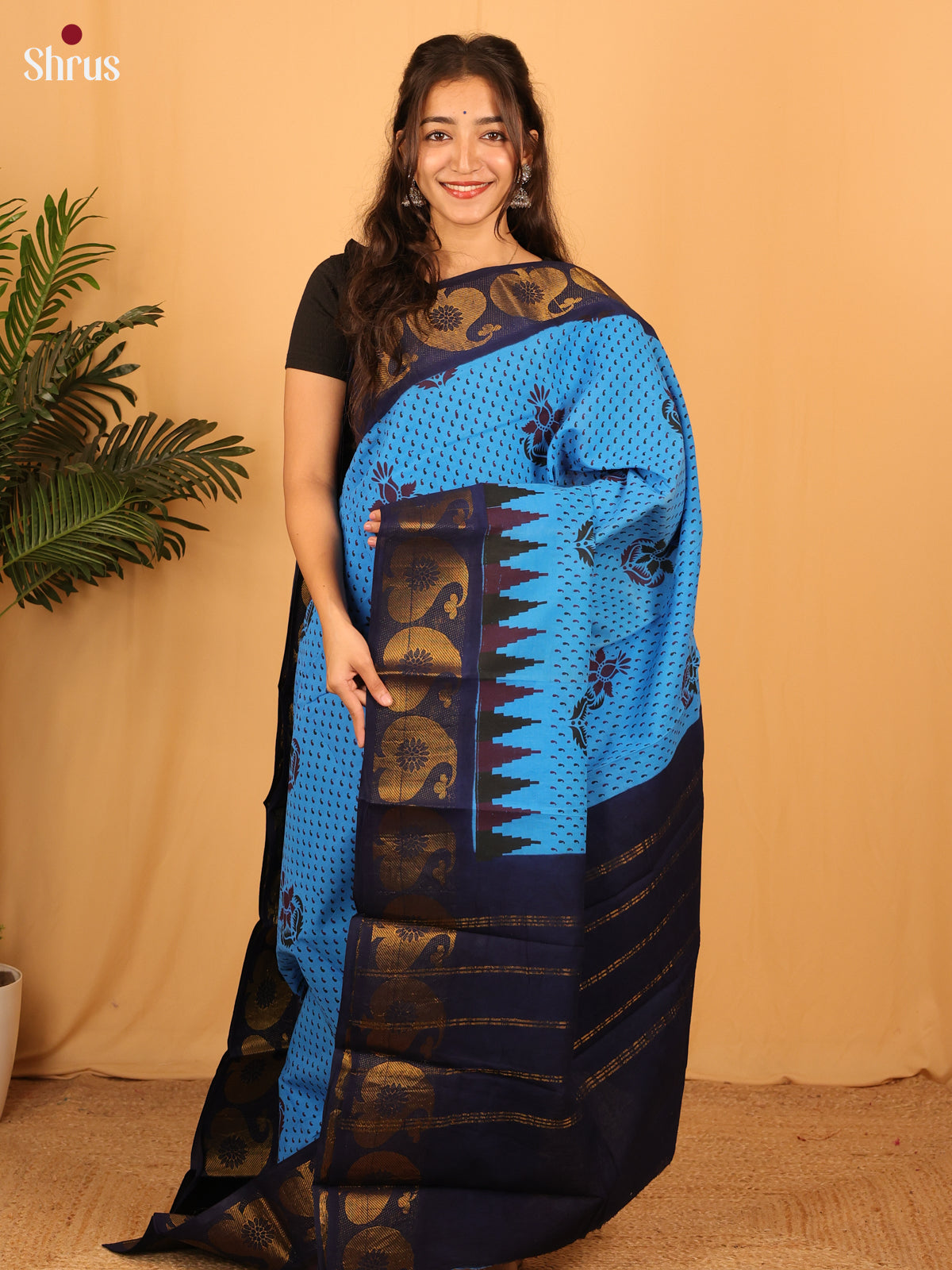 Teal & Blue - Sungudi Cotton Saree - Shop on Shrus.com
