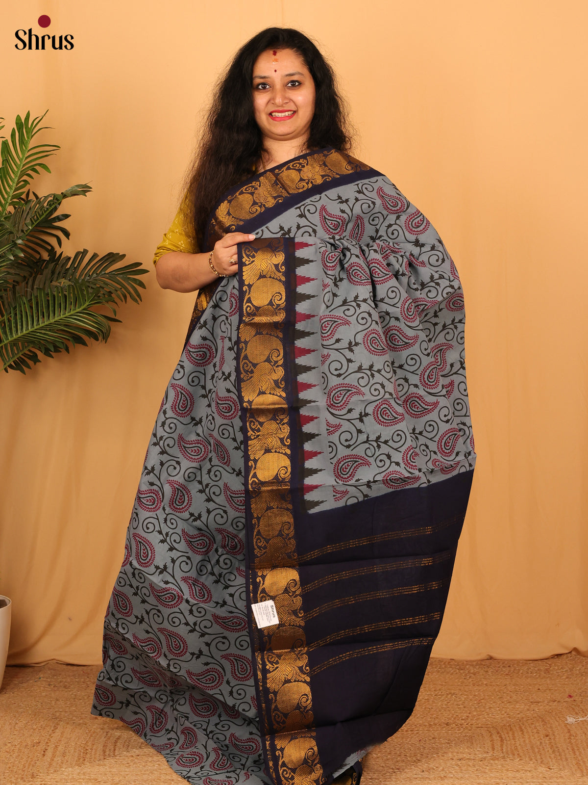Grey & Blue - Sungudi Cotton Saree - Shop on Shrus.com