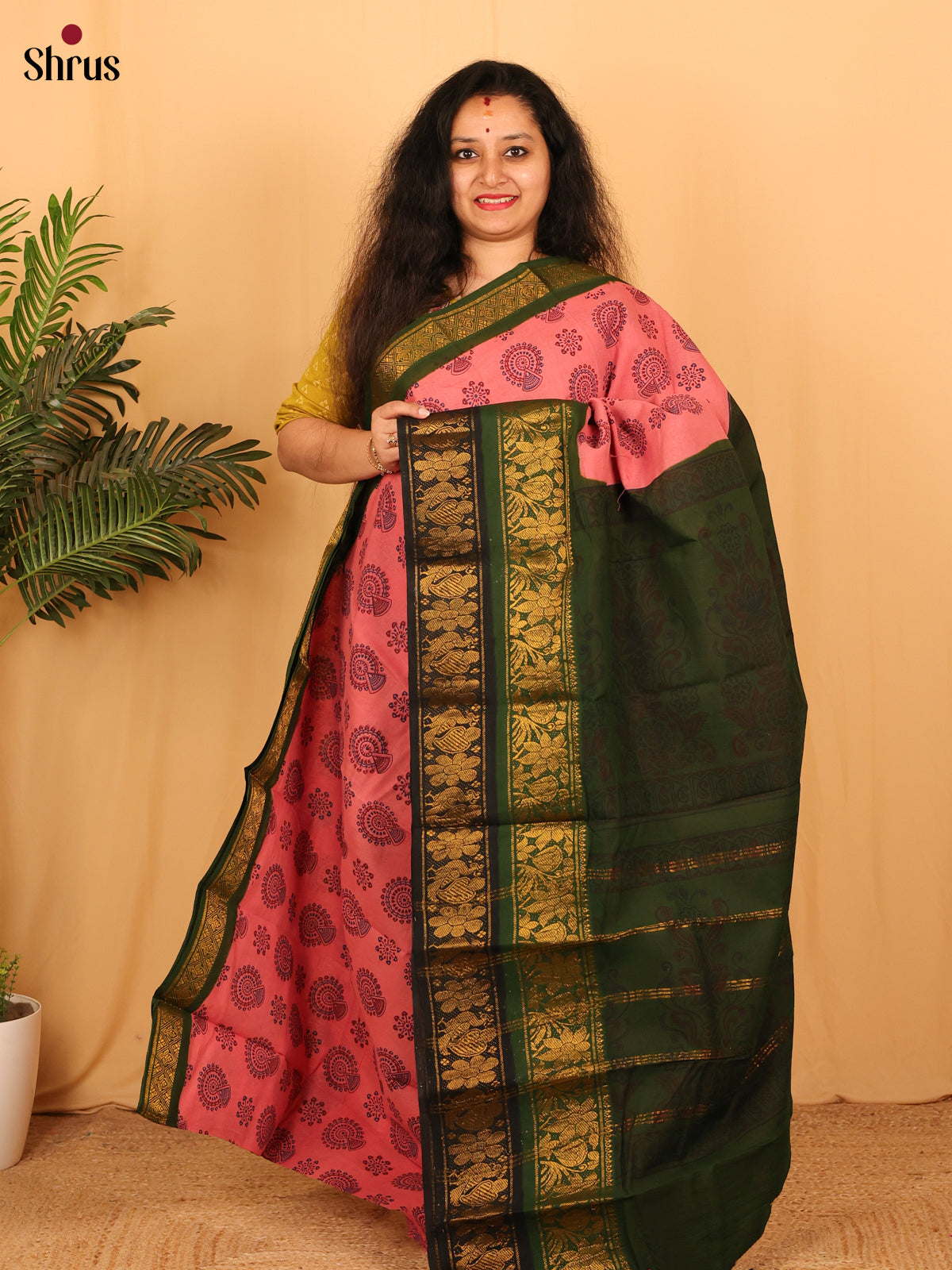 Pink & Green - Sungudi Cotton Saree - Shop on Shrus.com