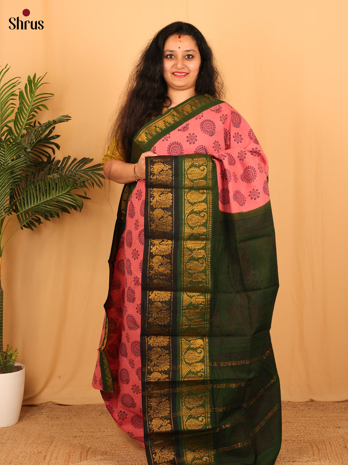 Pink & Green - Sungudi Cotton Saree - Shop on Shrus.com