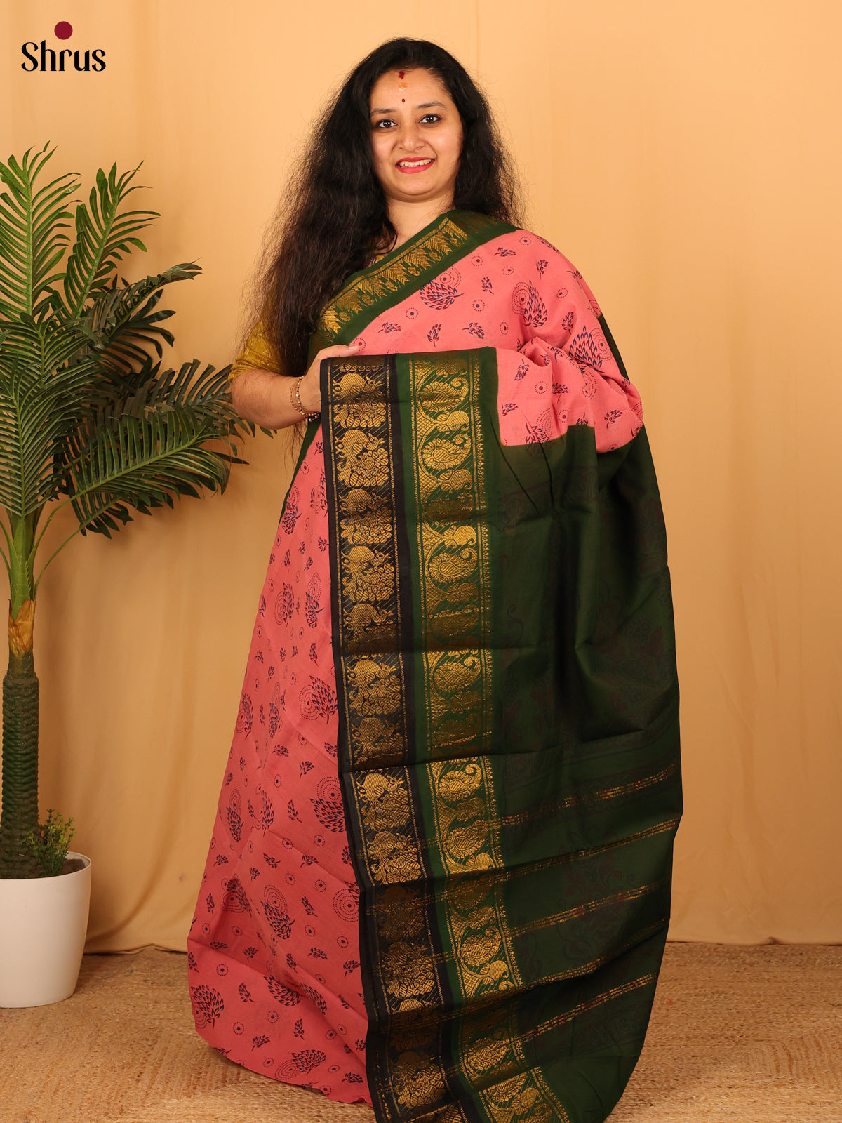 Pink & Green - Sungudi Cotton Saree - Shop on Shrus.com