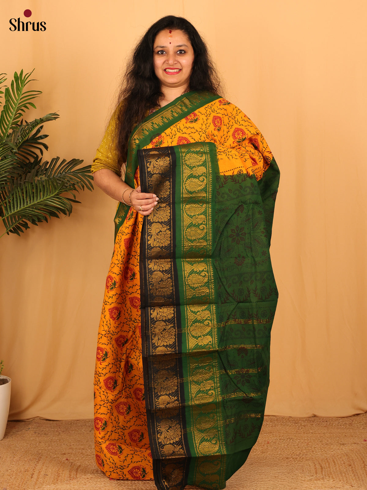 Mustard & Green - Sungudi Cotton Saree - Shop on Shrus.com