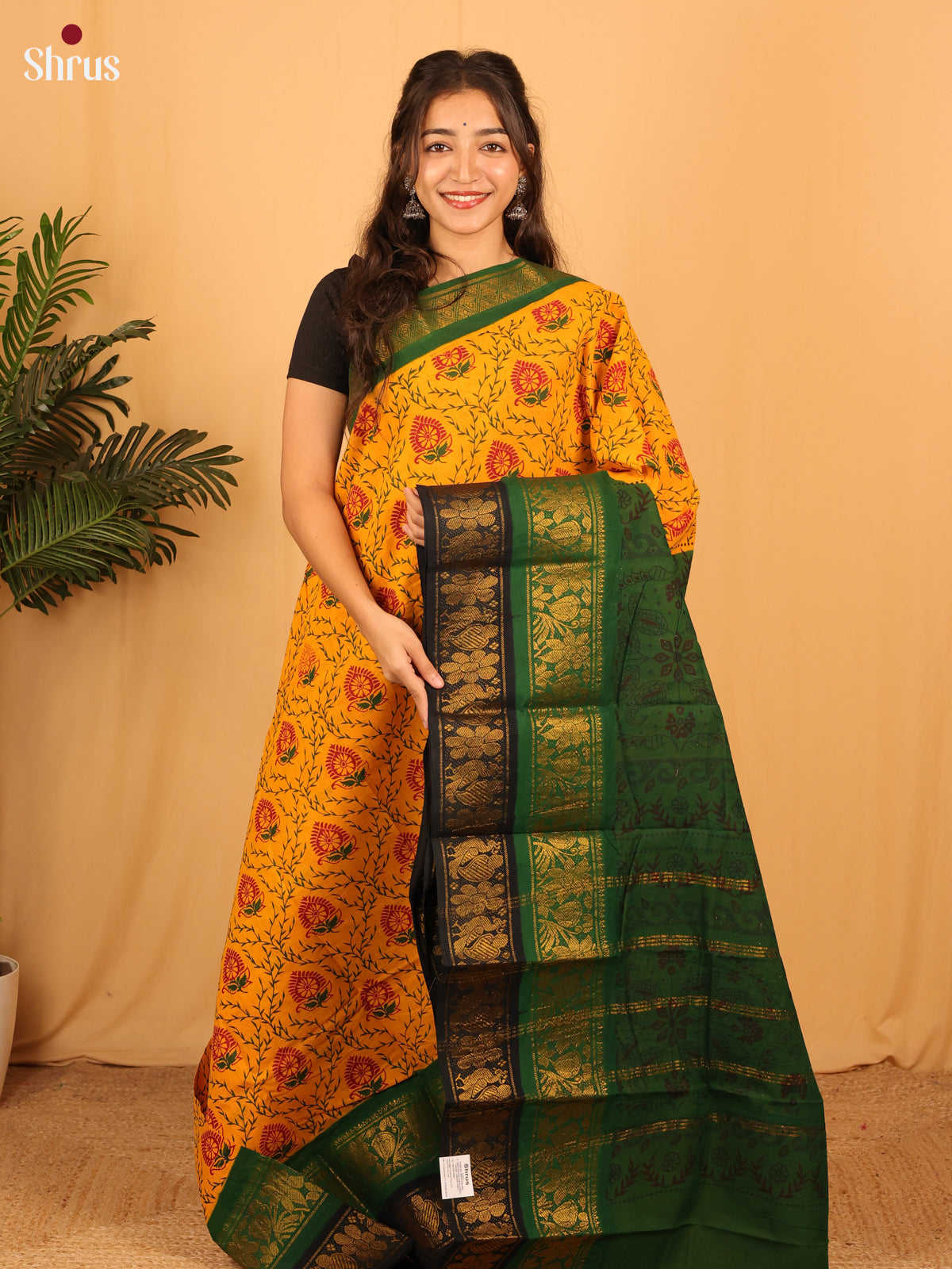 Yellow & Green - Sungudi Cotton Saree - Shop on Shrus.com