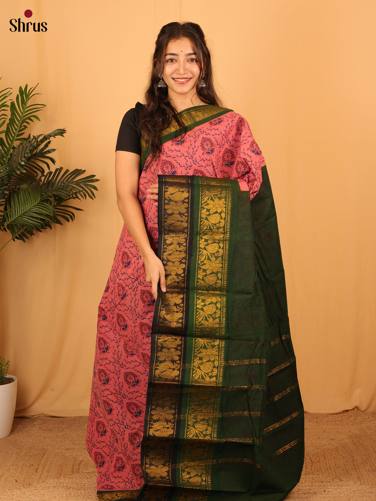Pink & Green- Sungudi Cotton Saree - Shop on Shrus.com