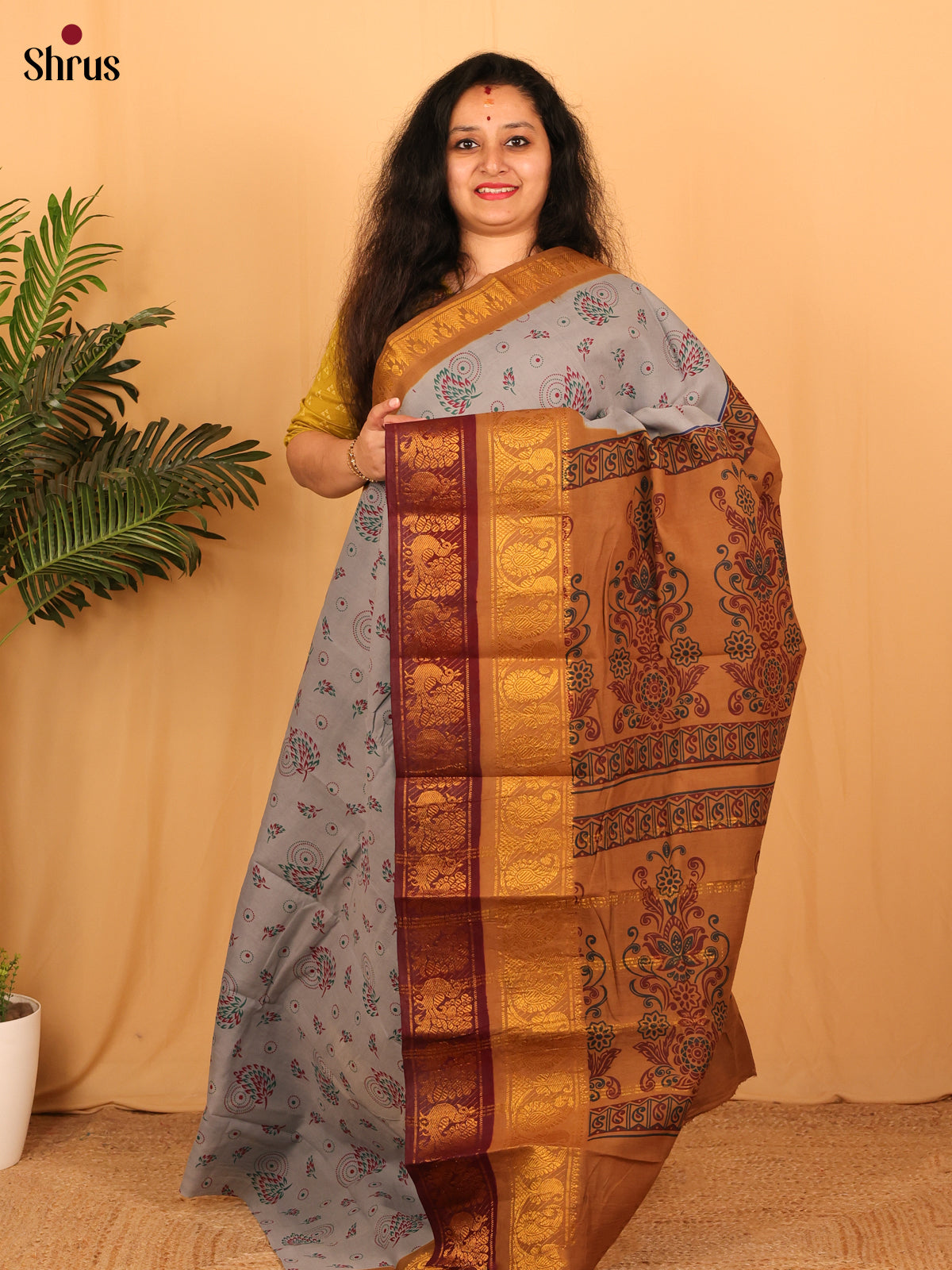 Mild Lavender & Brown- Sungudi Cotton Saree - Shop on Shrus.com