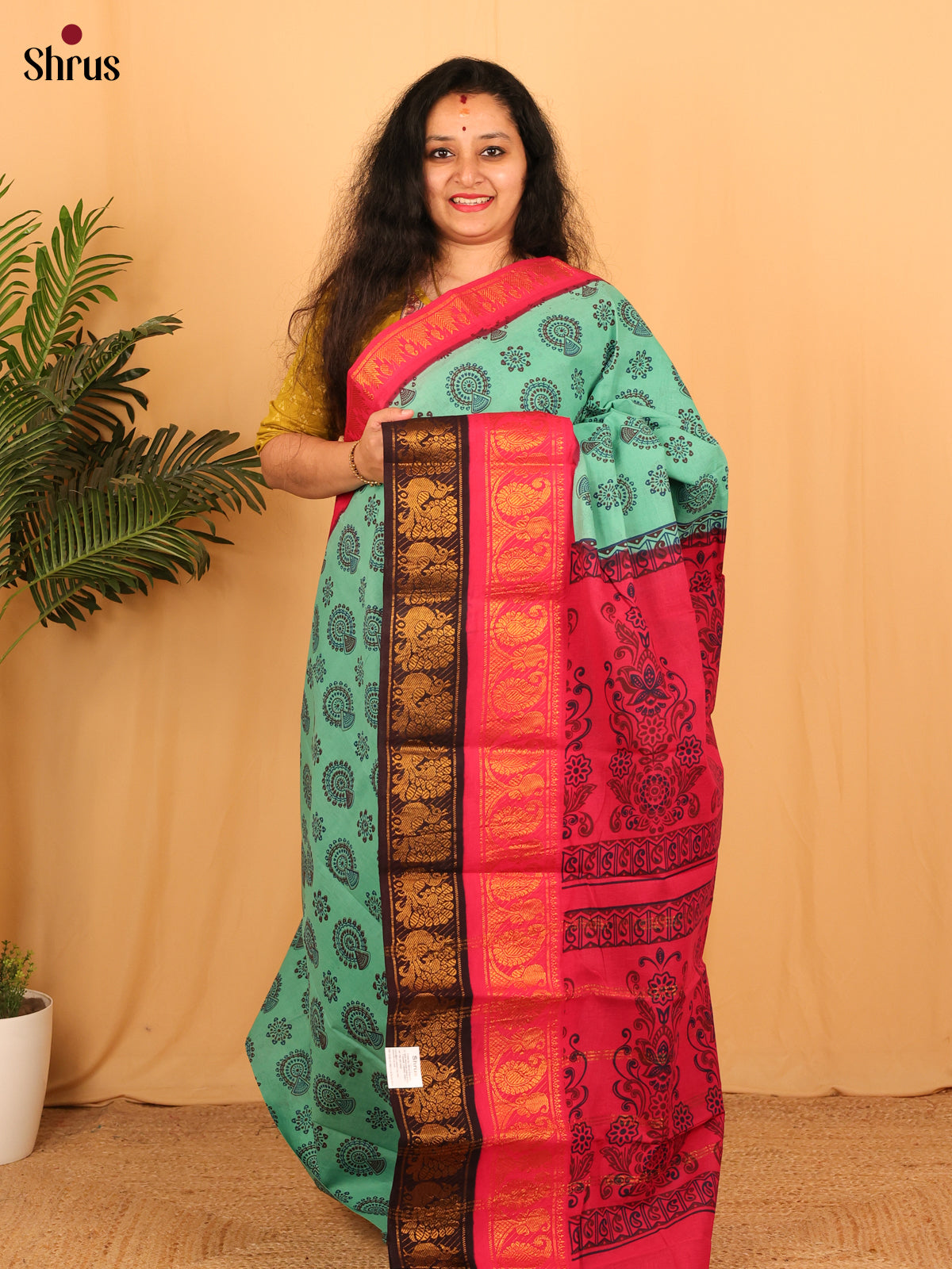 Green & Pink - Sungudi Cotton Saree - Shop on Shrus.com