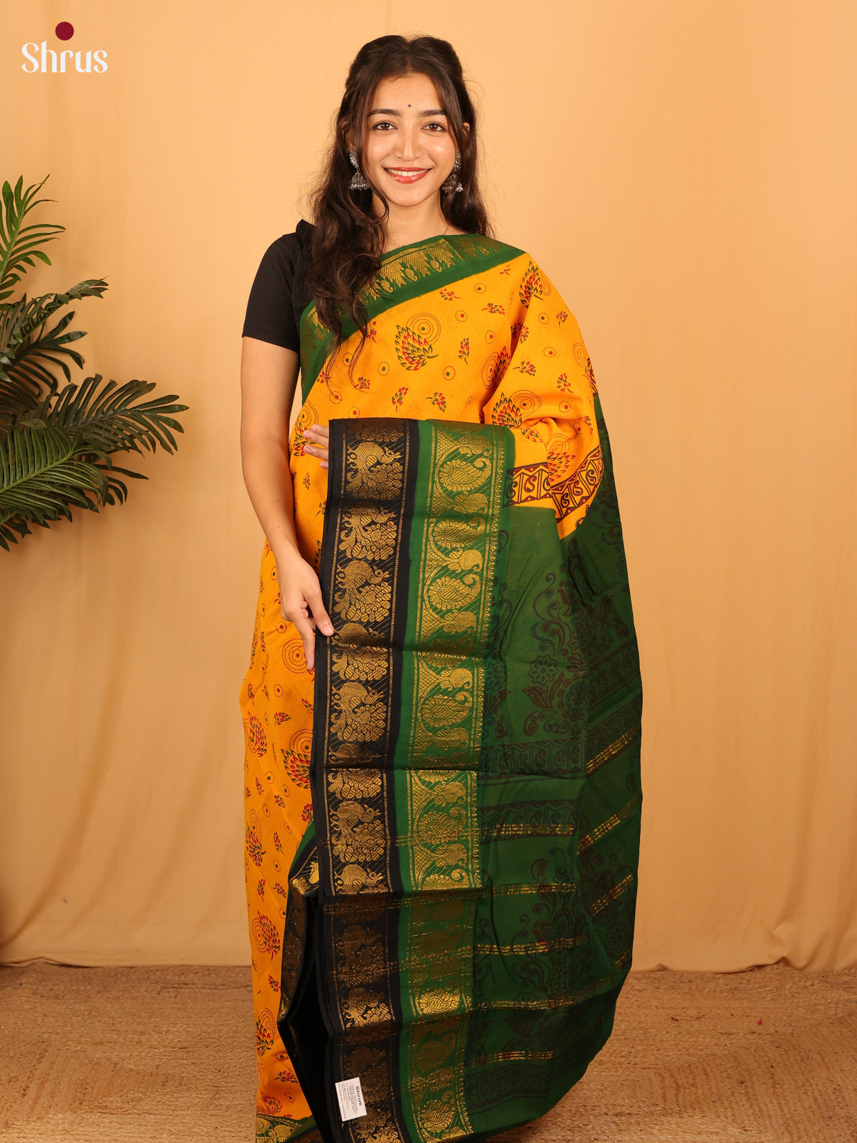 Yellow & Green - Sungudi Cotton Saree - Shop on Shrus.com