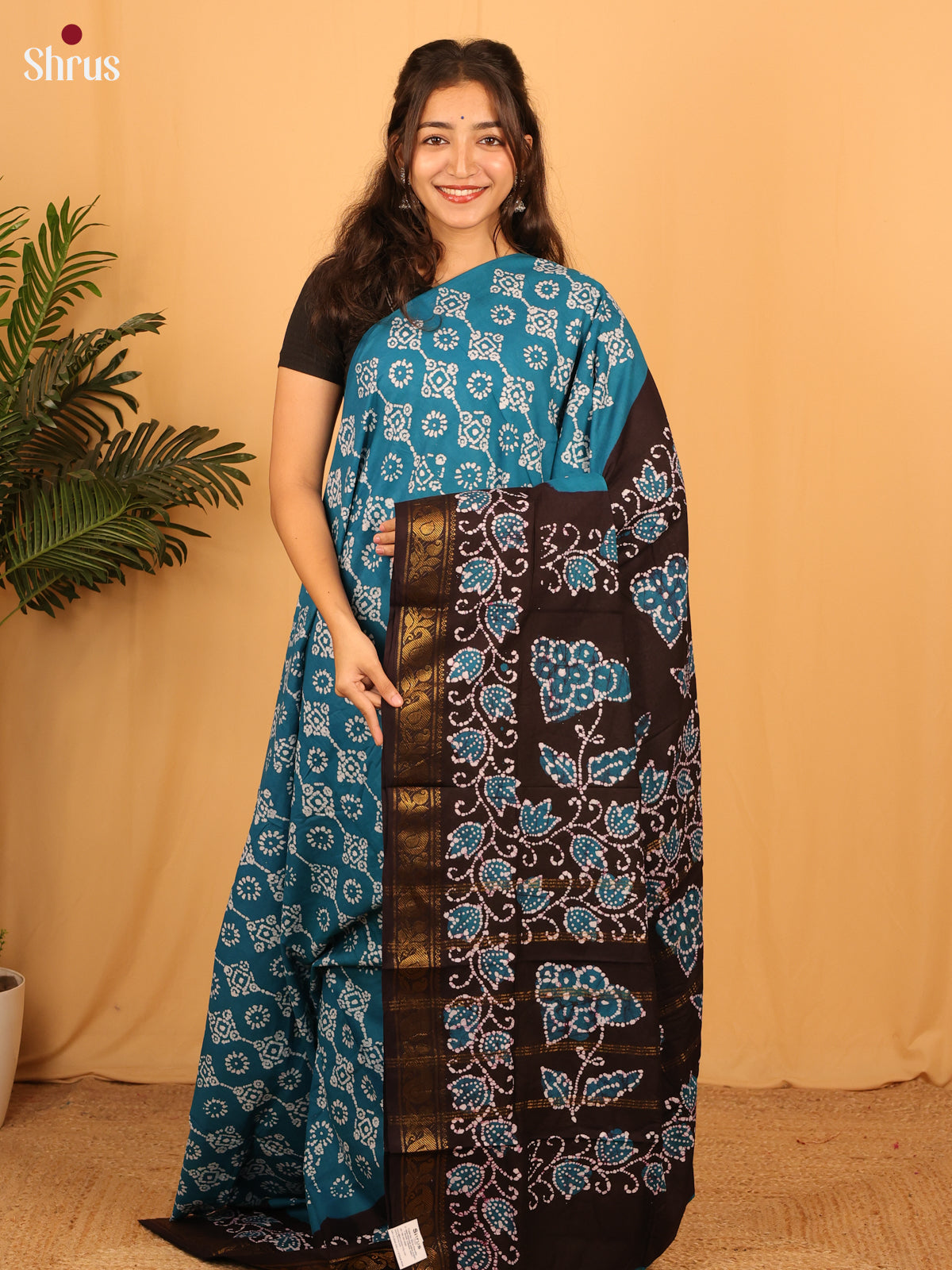 Blue & Black- Sungudi Cotton Saree - Shop on Shrus.com