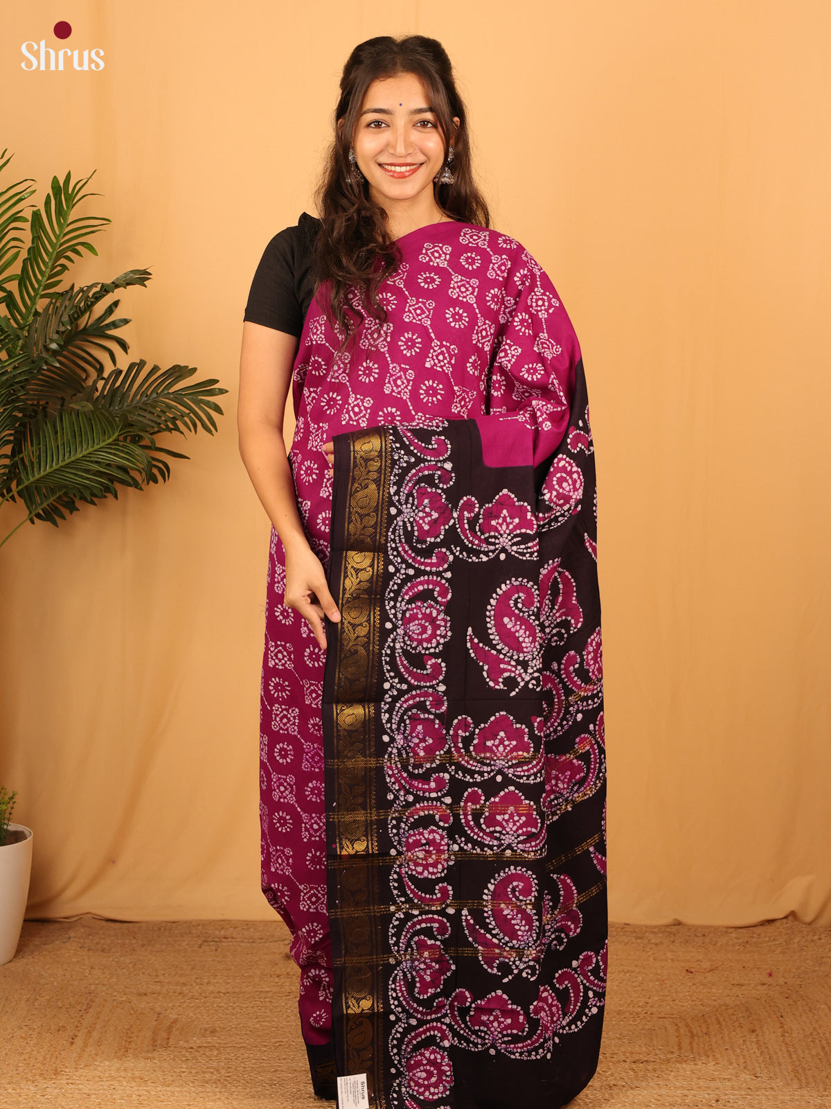 Purple & Black- Sungudi Cotton Saree - Shop on Shrus.com