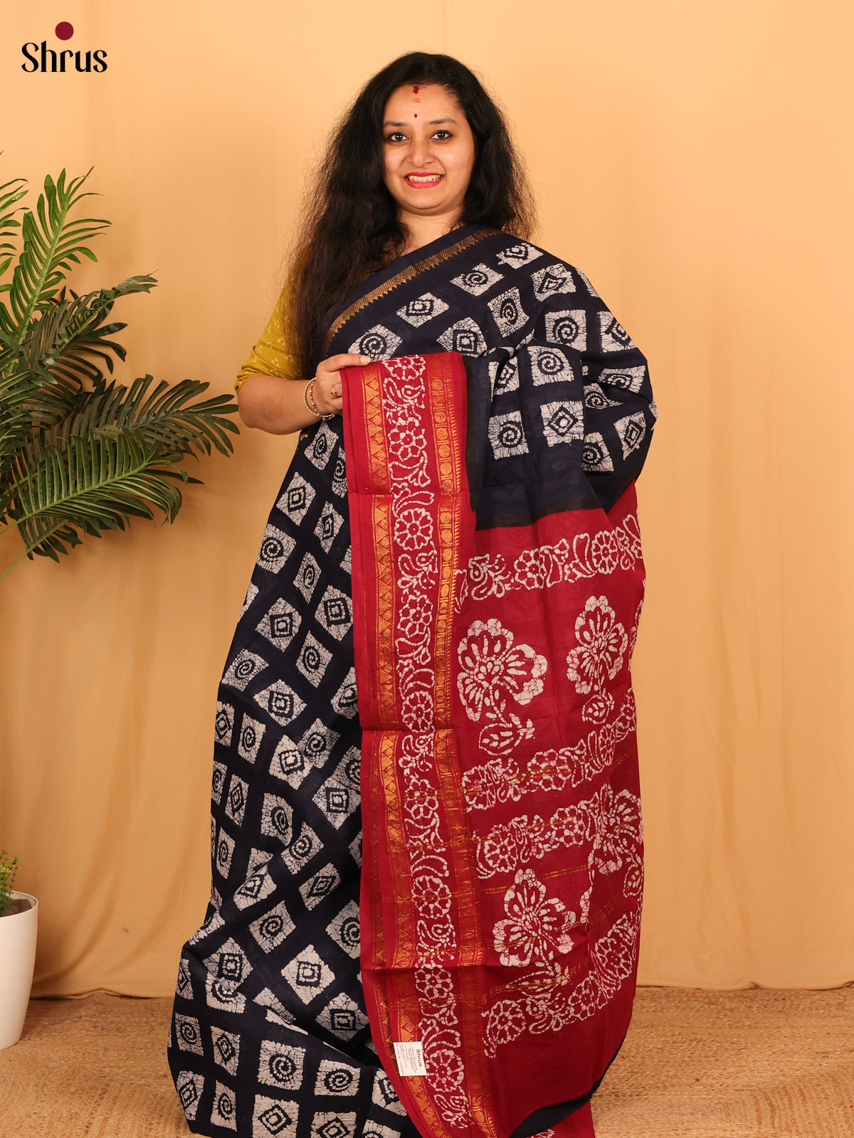 Blue & Red - Sungudi Cotton Saree - Shop on Shrus.com