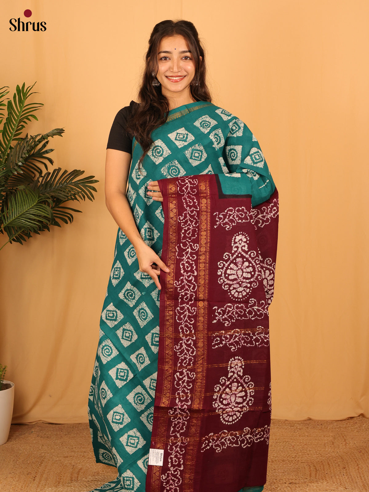 Teal & Maroon- Sungudi Cotton Saree - Shop on Shrus.com