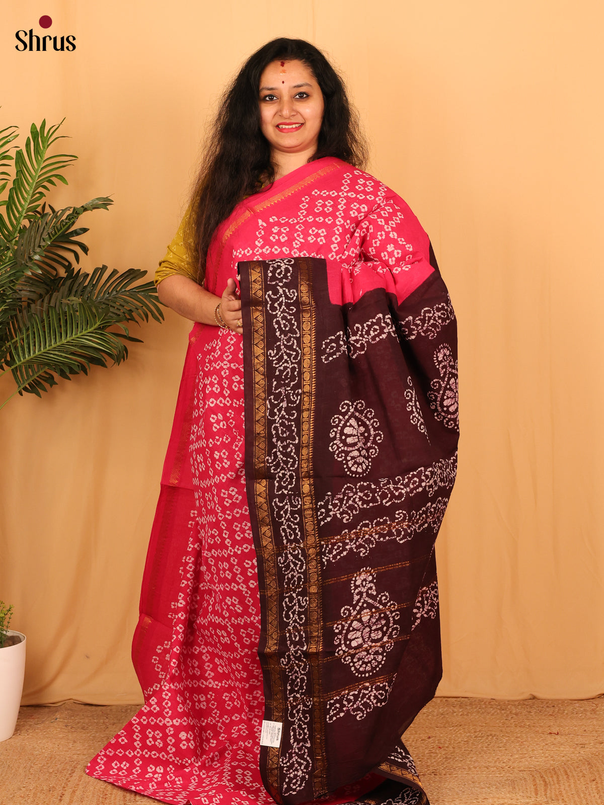 Pink & Brown - Sungudi Cotton Saree - Shop on Shrus.com