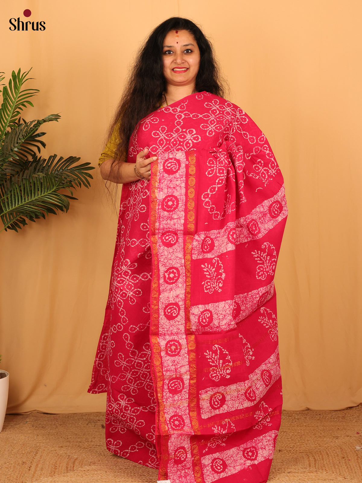 Pink & Cream - Sungudi Cotton Saree - Shop on Shrus.com