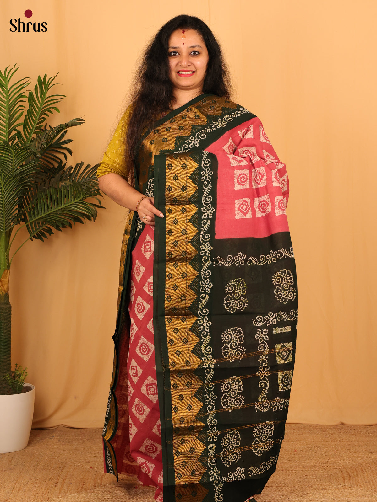 Pink & Green- Sungudi Cotton Saree - Shop on Shrus.com