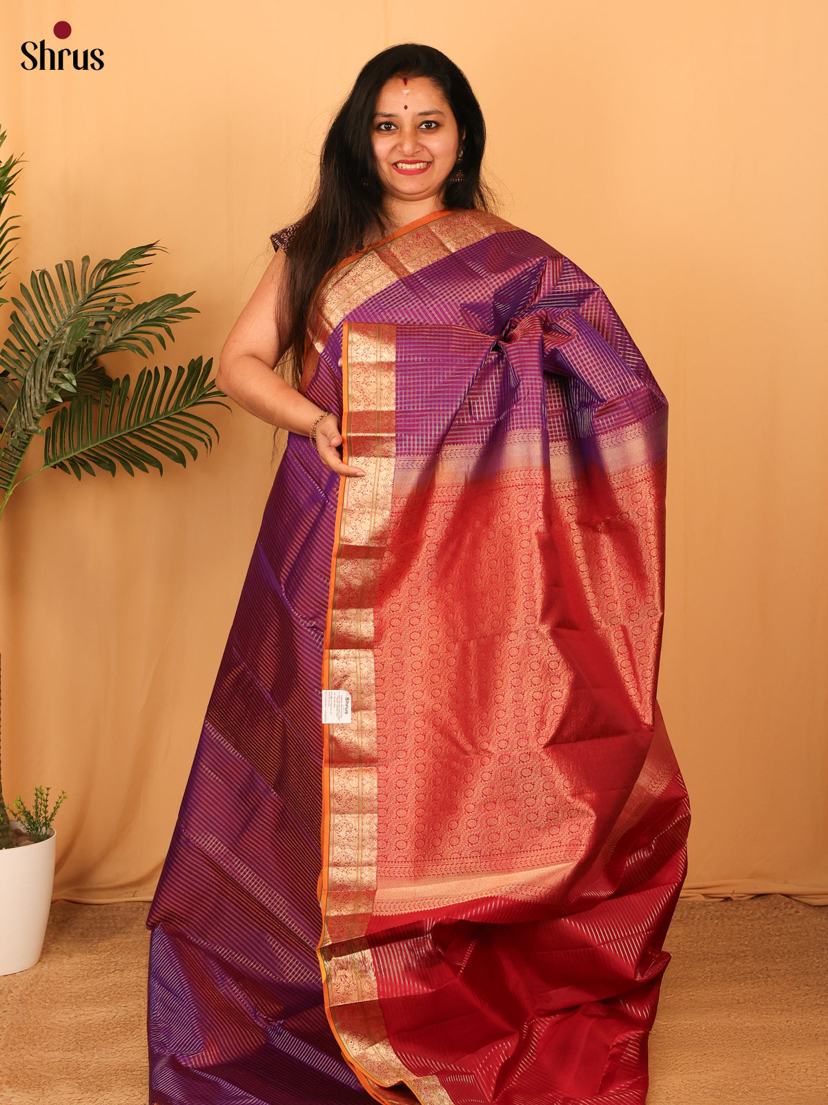 Purple & Maroon - Kanchipuram silk Saree - Shop on Shrus.com