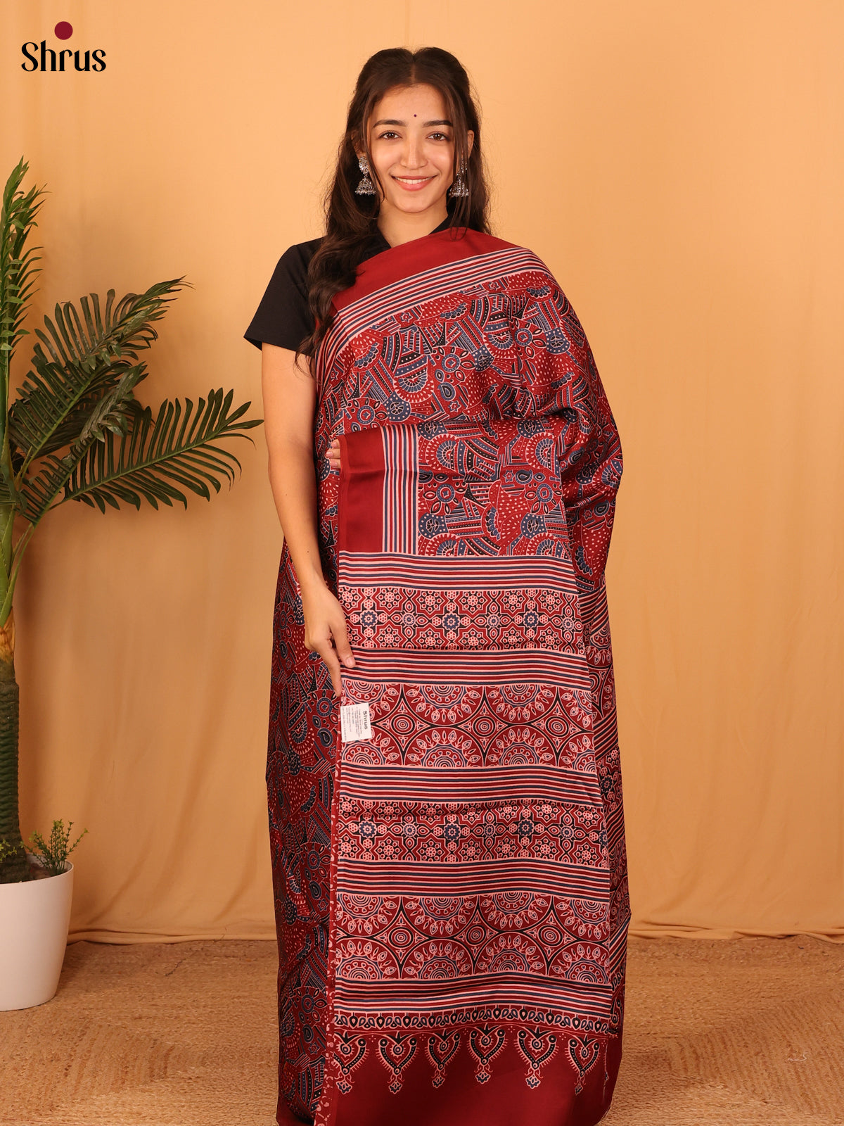Maroon - Modal Silk Saree - Shop on Shrus.com
