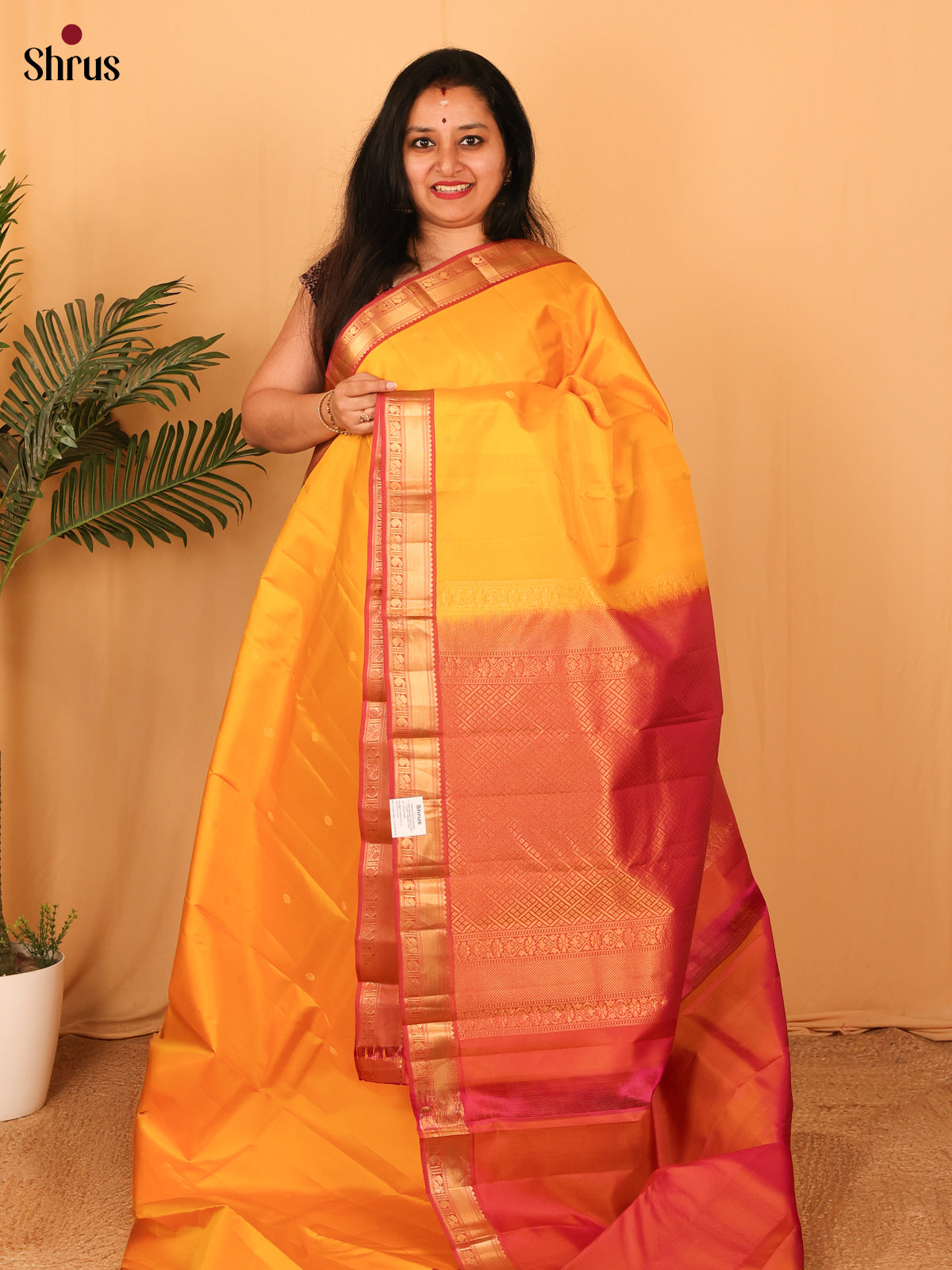 Mustard & Maroon - Kanchipuram silk Saree - Shop on Shrus.com