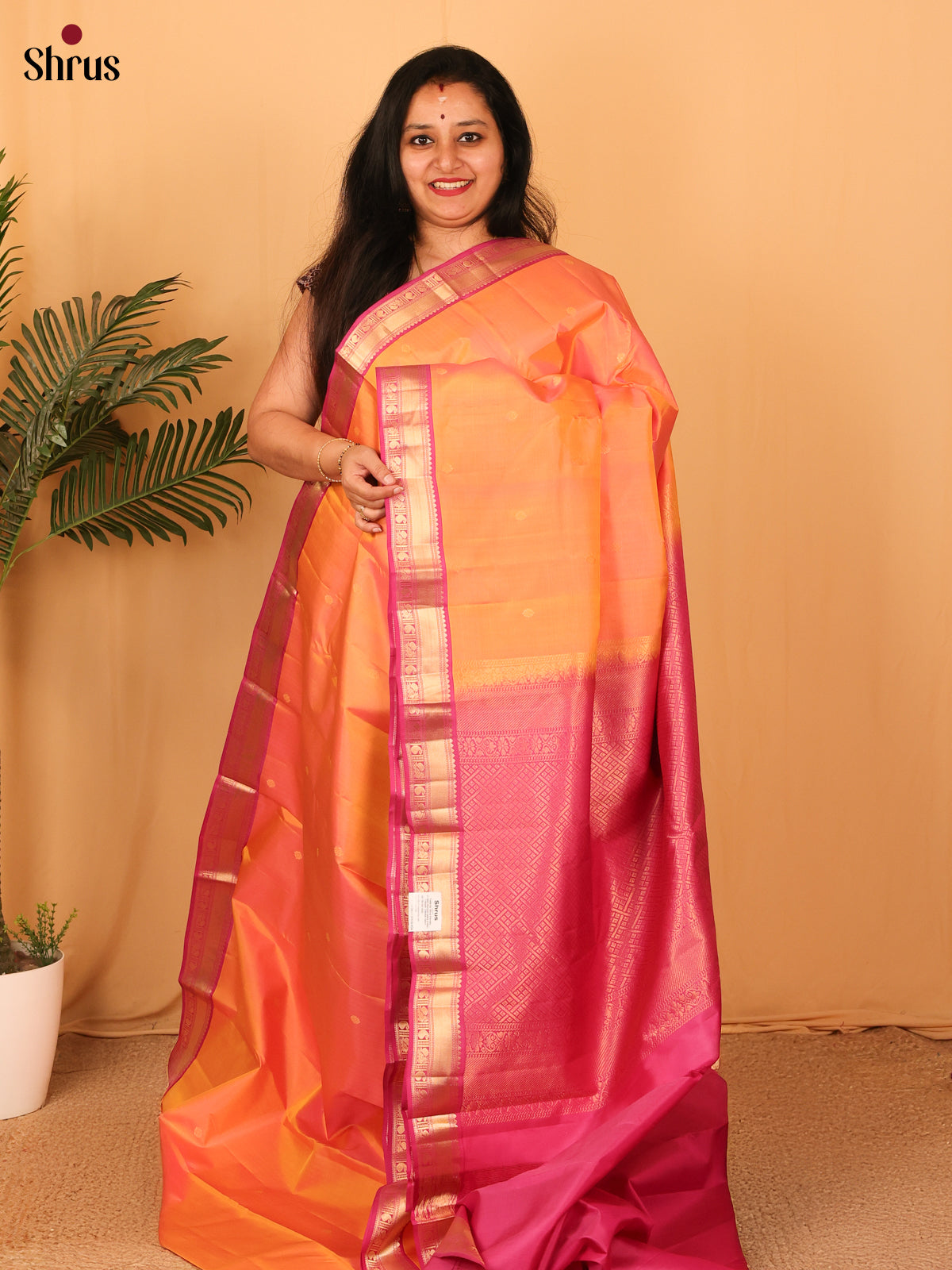 Orange - Kanchipuram silk Saree - Shop on Shrus.com