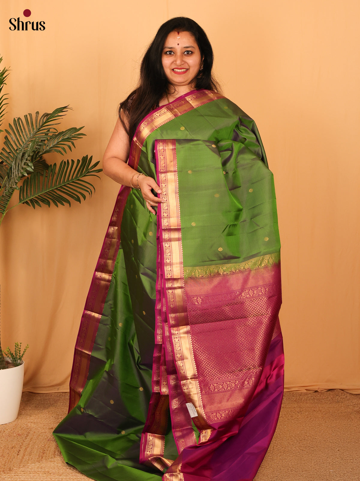 Green & Purple - Kanchipuram silk Saree - Shop on Shrus.com