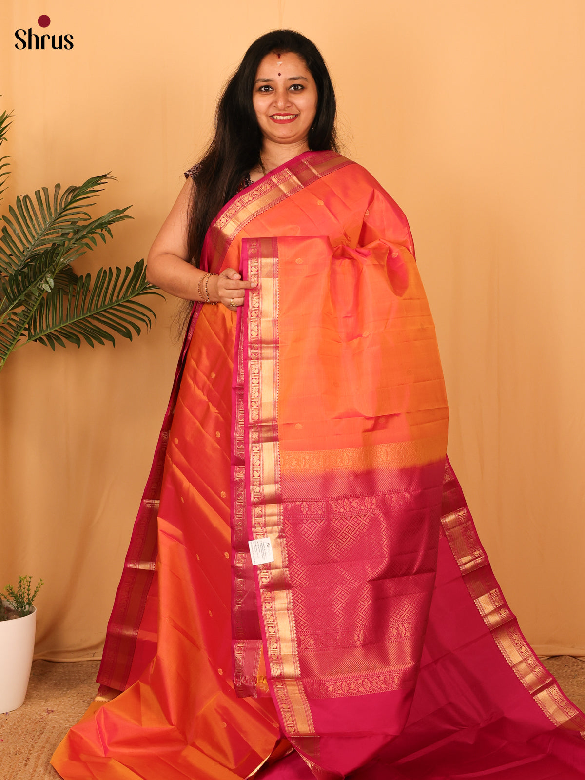 Orange & Maroon - Kanchipuram silk Saree - Shop on Shrus.com